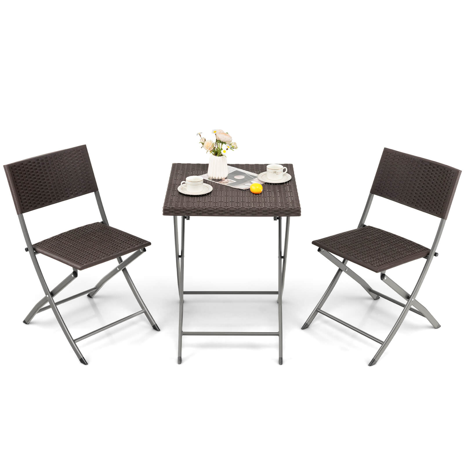 SUGIFT 3 Pieces Patio Bistro Set with Folding Wicker Chairs and Table