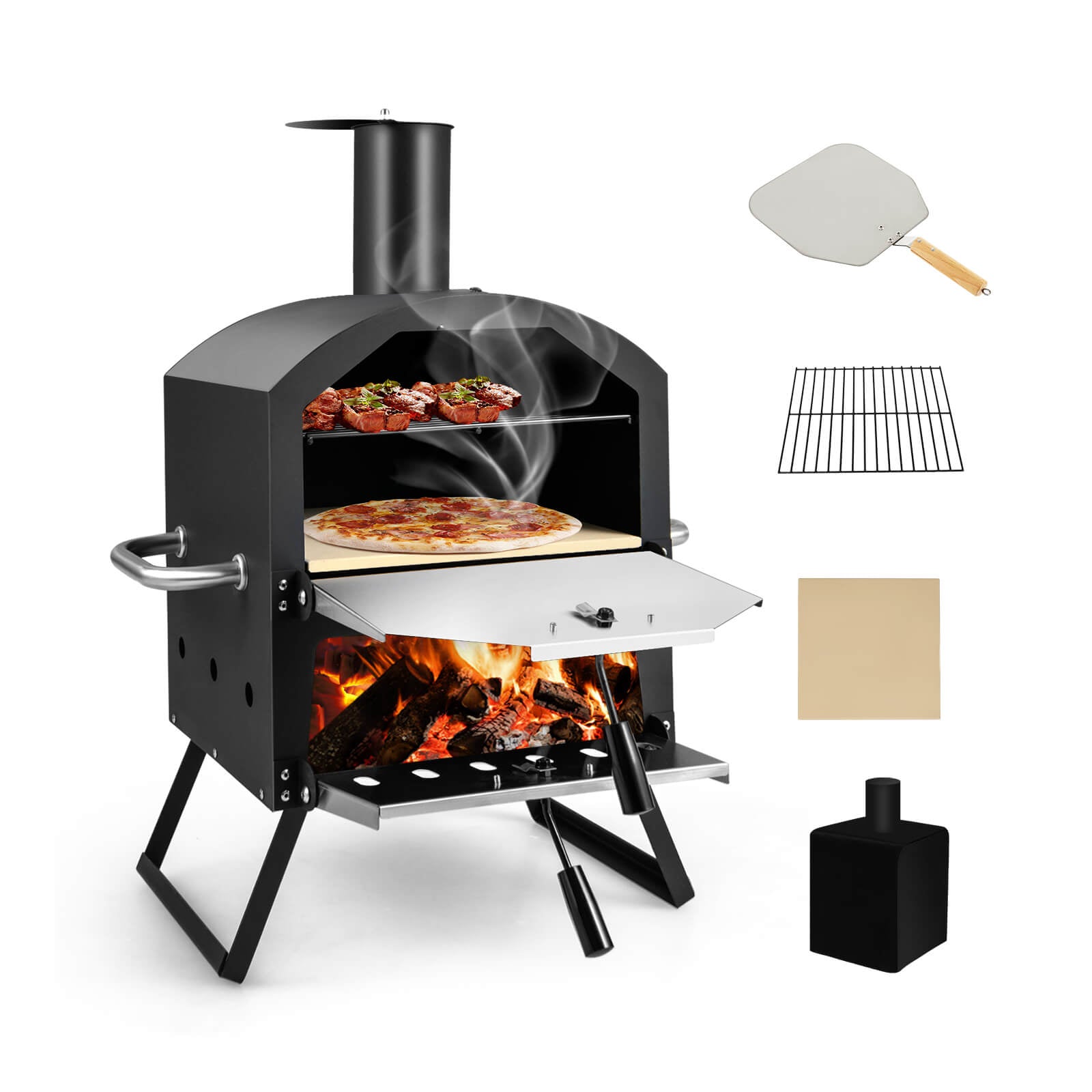 SUGIFT Outdoor Pizza Oven with Anti-scalding Handles and Foldable Legs