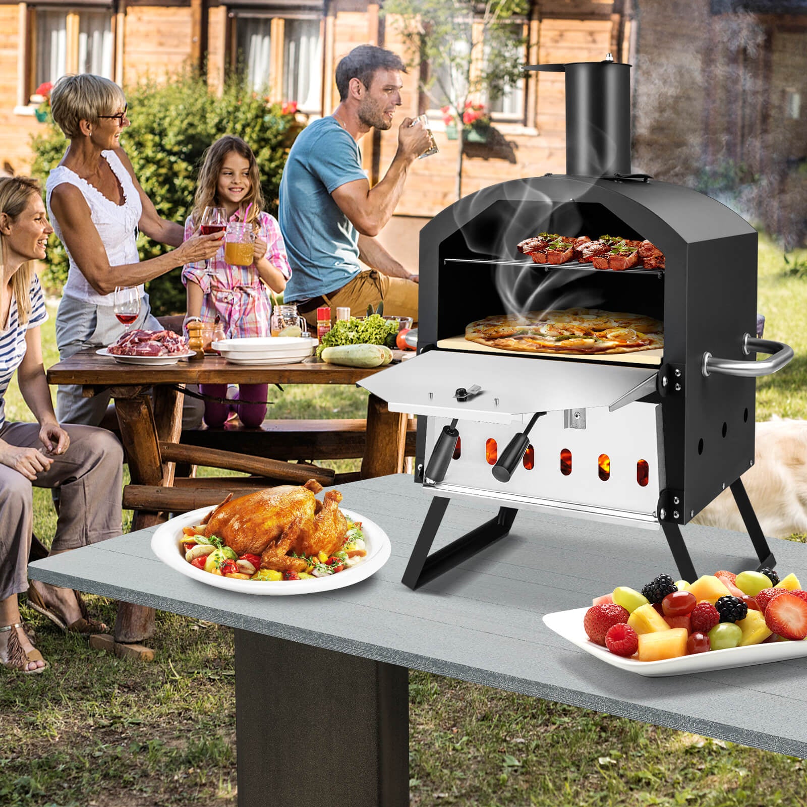SUGIFT Outdoor Pizza Oven with Anti-scalding Handles and Foldable Legs