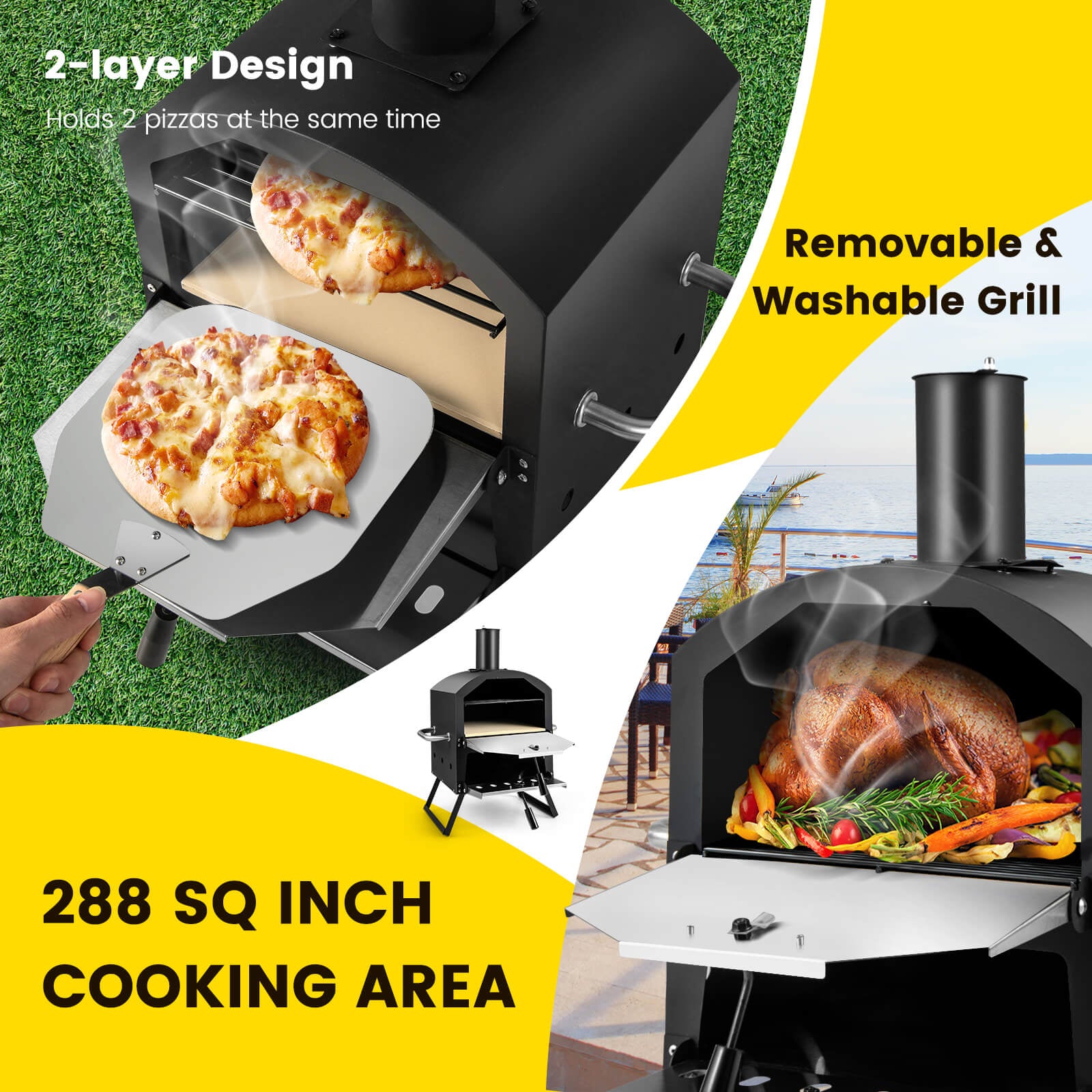 SUGIFT Outdoor Pizza Oven with Anti-scalding Handles and Foldable Legs