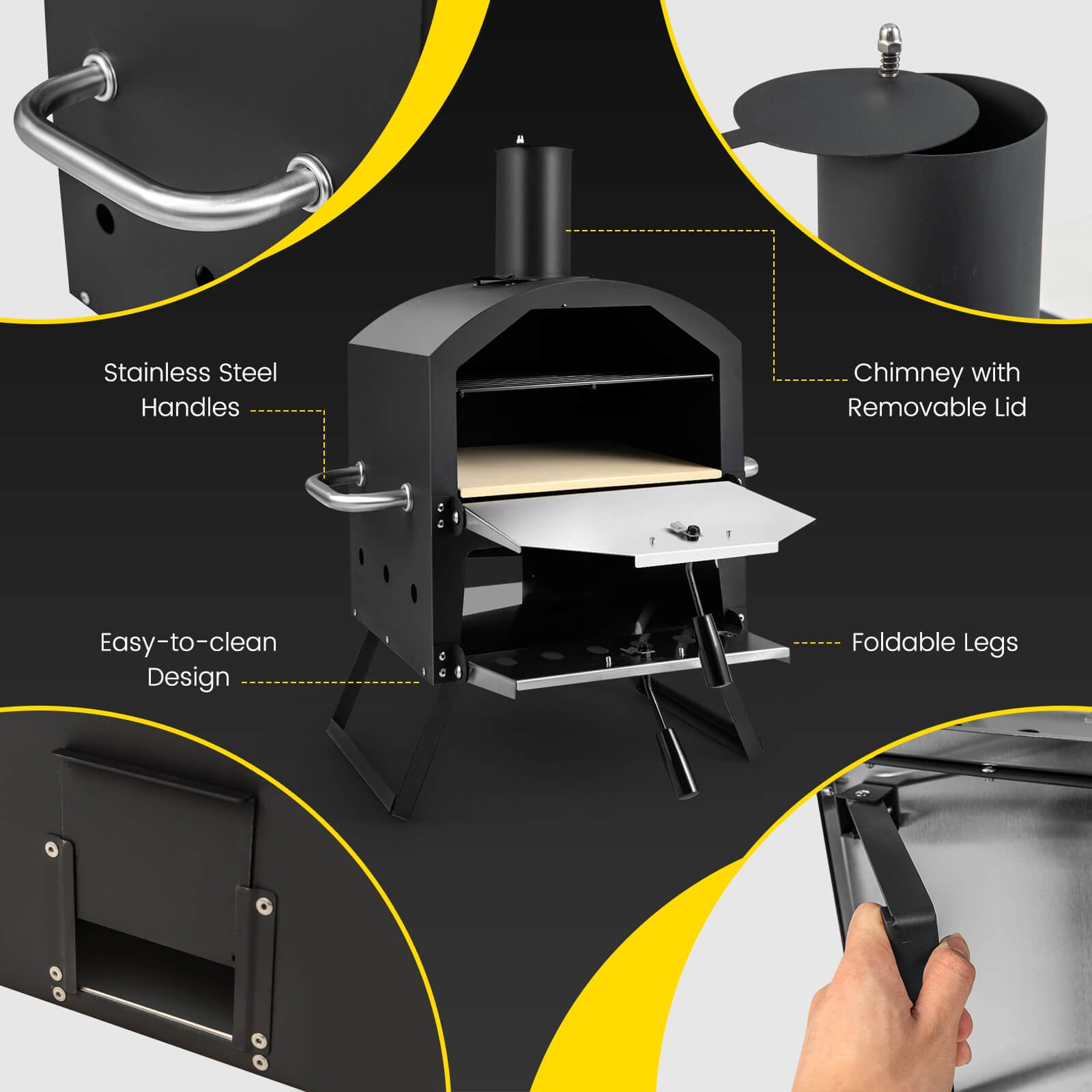 SUGIFT Outdoor Pizza Oven with Anti-scalding Handles and Foldable Legs