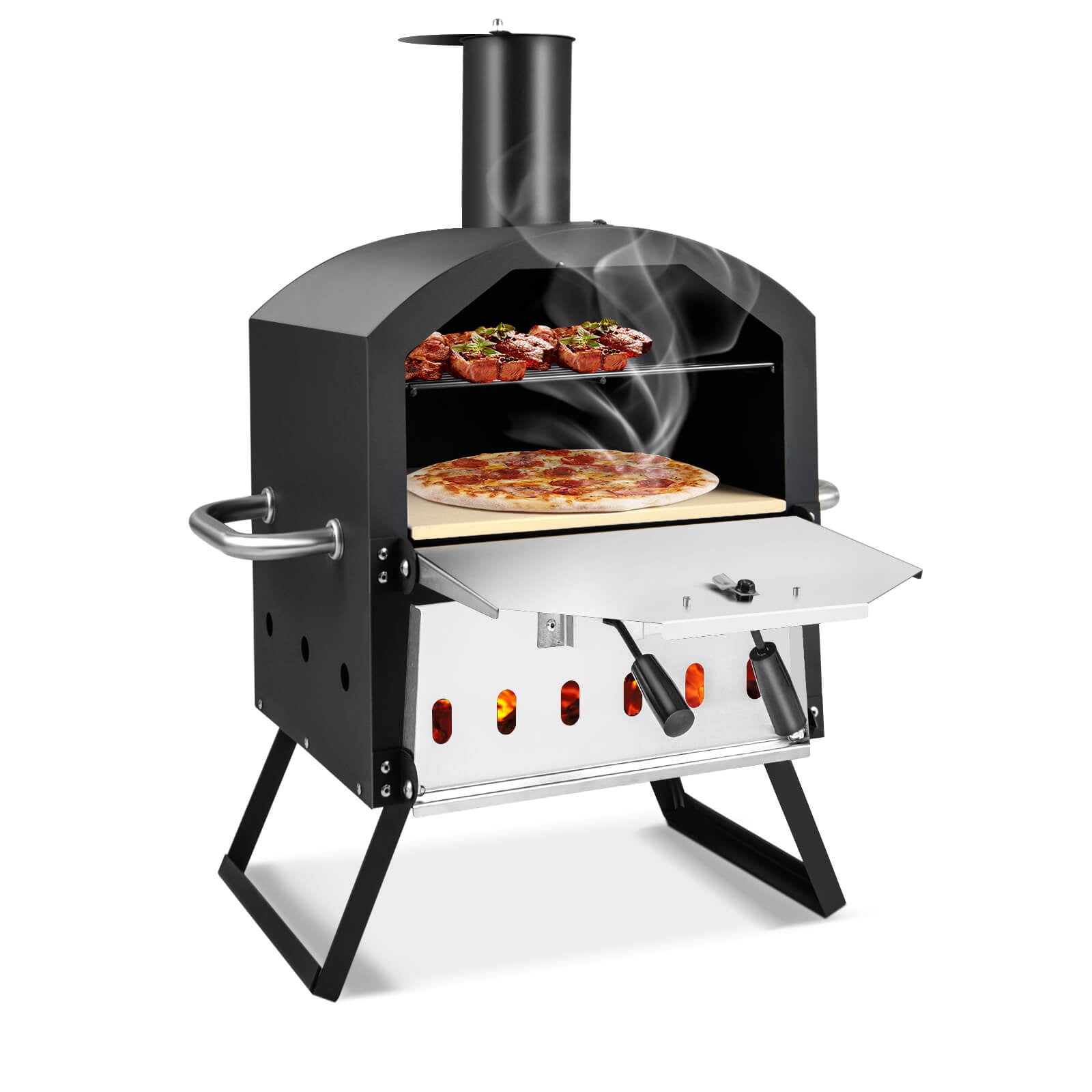 SUGIFT Outdoor Pizza Oven with Anti-scalding Handles and Foldable Legs
