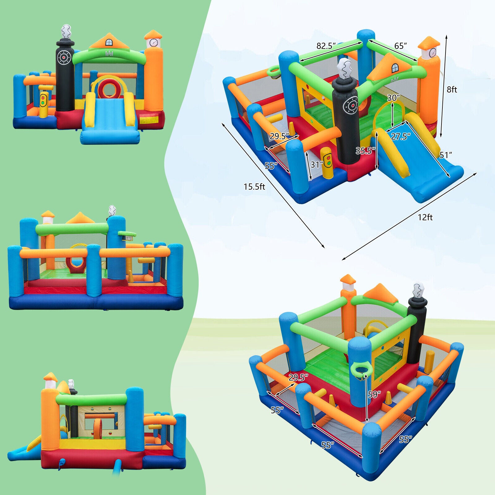Train Themed Kids Bouncer with Slide and Basketball Hoop with 950W Air Blower