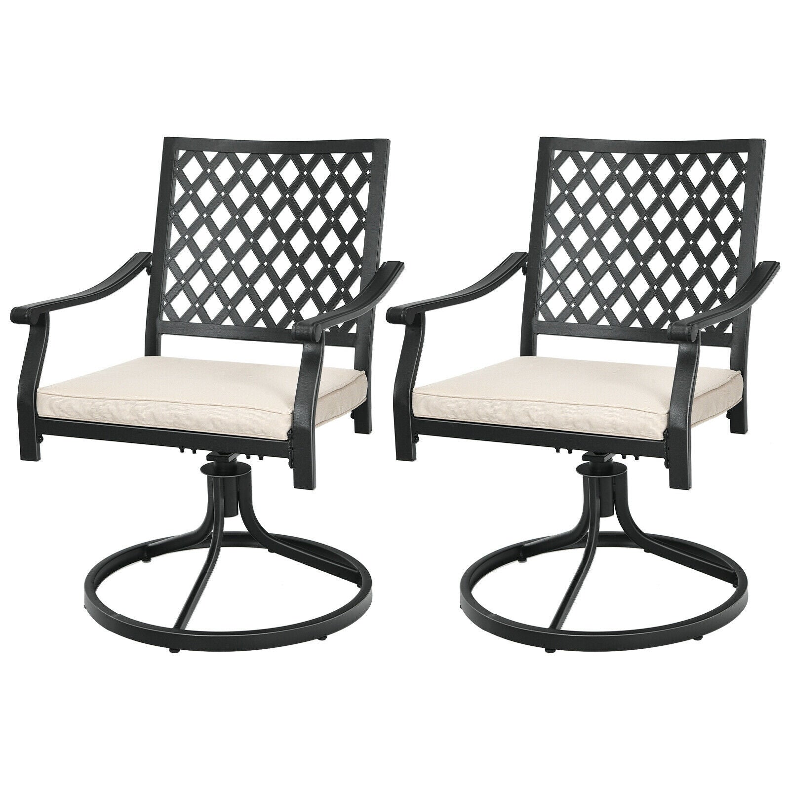 2 Pieces Patio Swivel Dining Chairs with Rocker and Cushioned Armrest