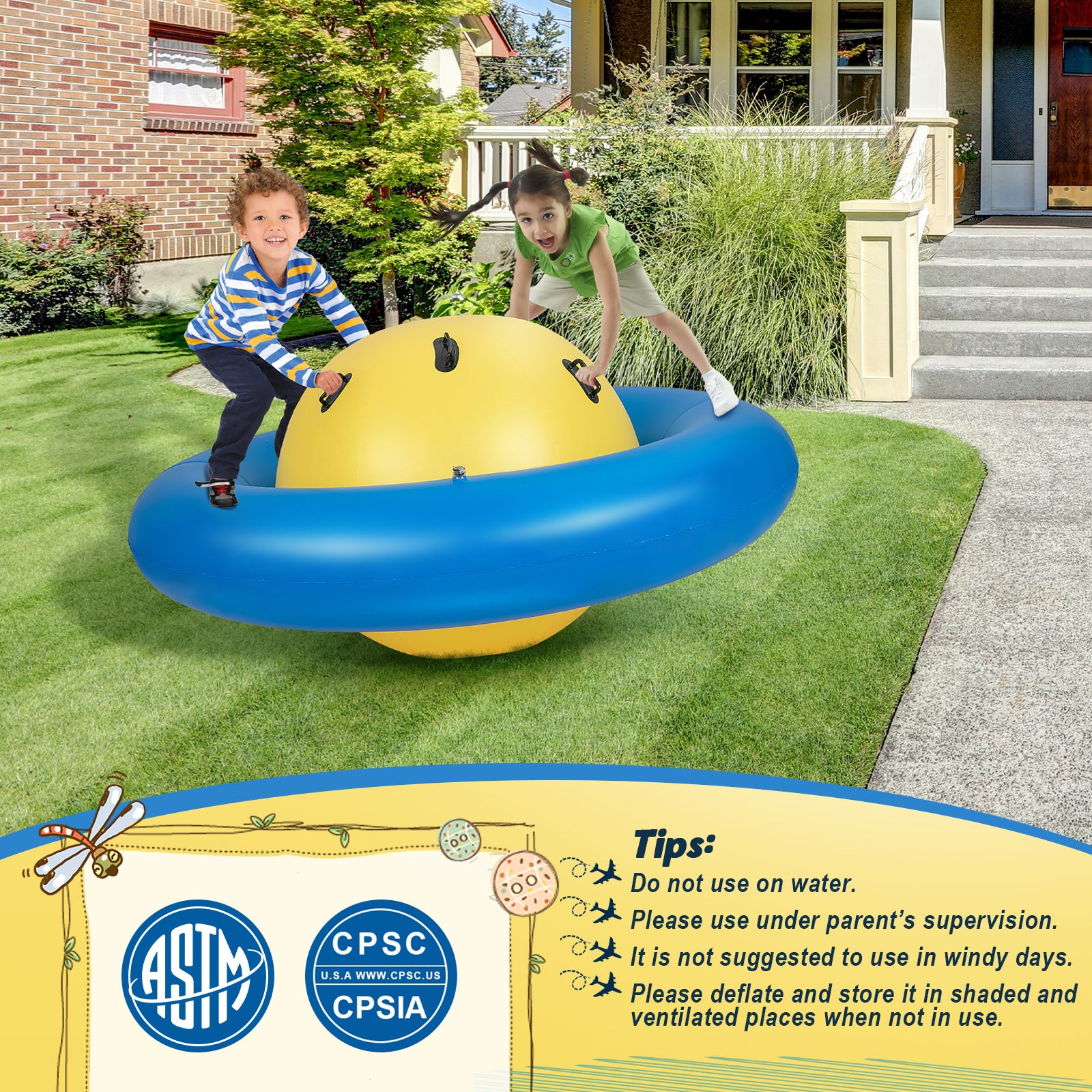 7.5 Foot Giant Inflatable Dome Rocker Bouncer with 6 Built-in Handles for Kids