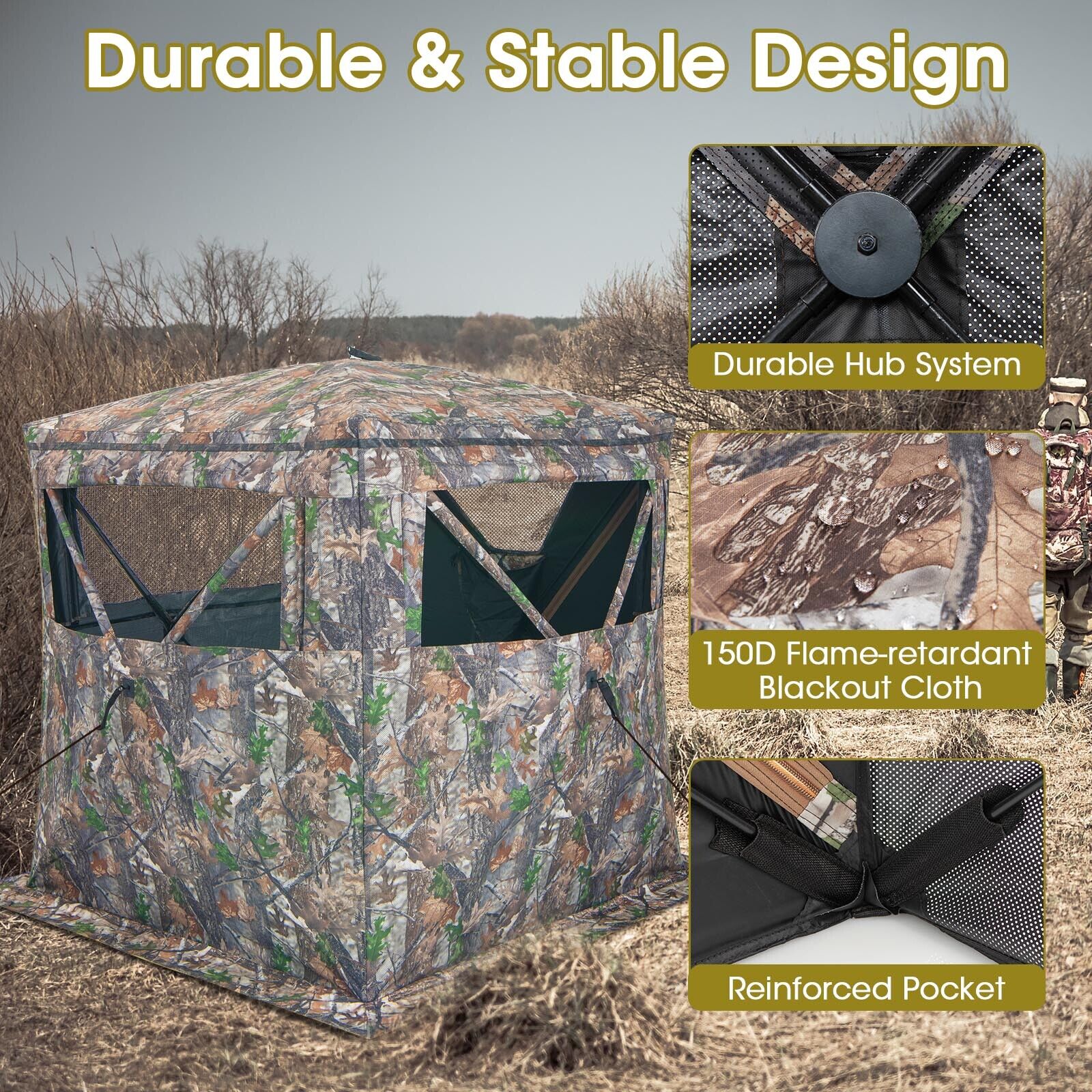 SUGIFT 2-3 Person Hunting Blind Portable Pop Up Ground Tent with Carry Bag and Storage Pocket