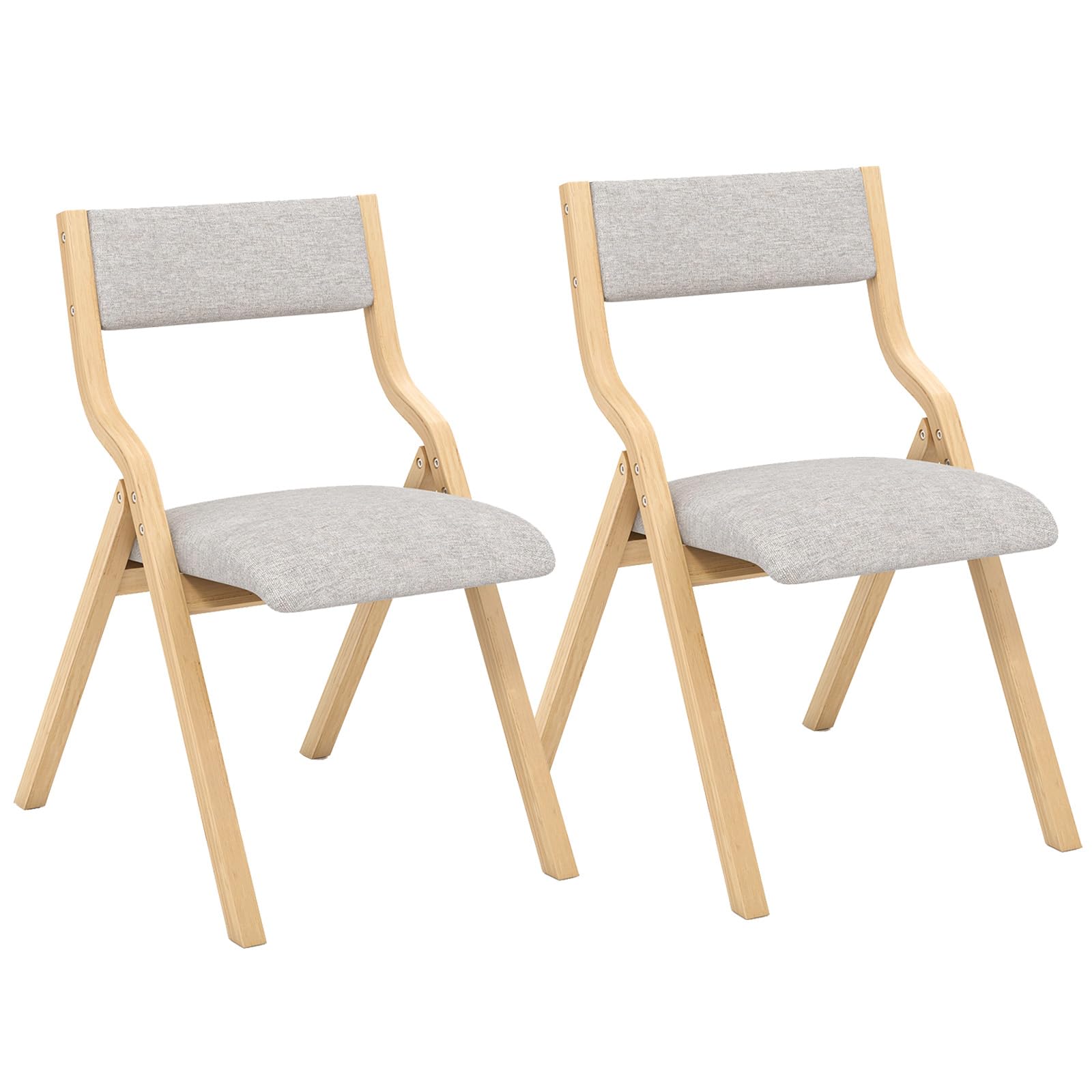 SUGIFT Set of 2 Wooden Folding Dining Chair with Linen Fabric Padded Seat and Backrest
