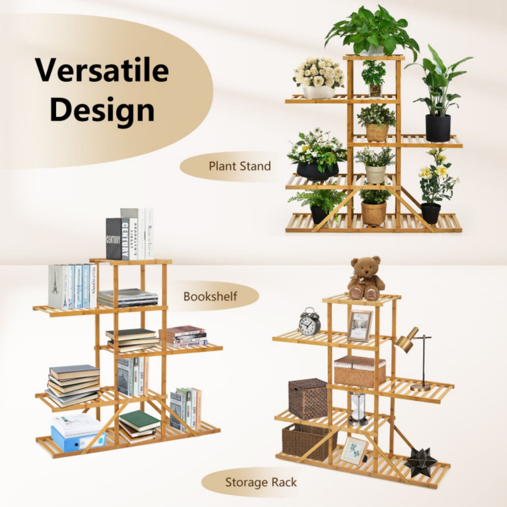 SUGIFT 5-tier 10 Potted Bamboo Plant Stand