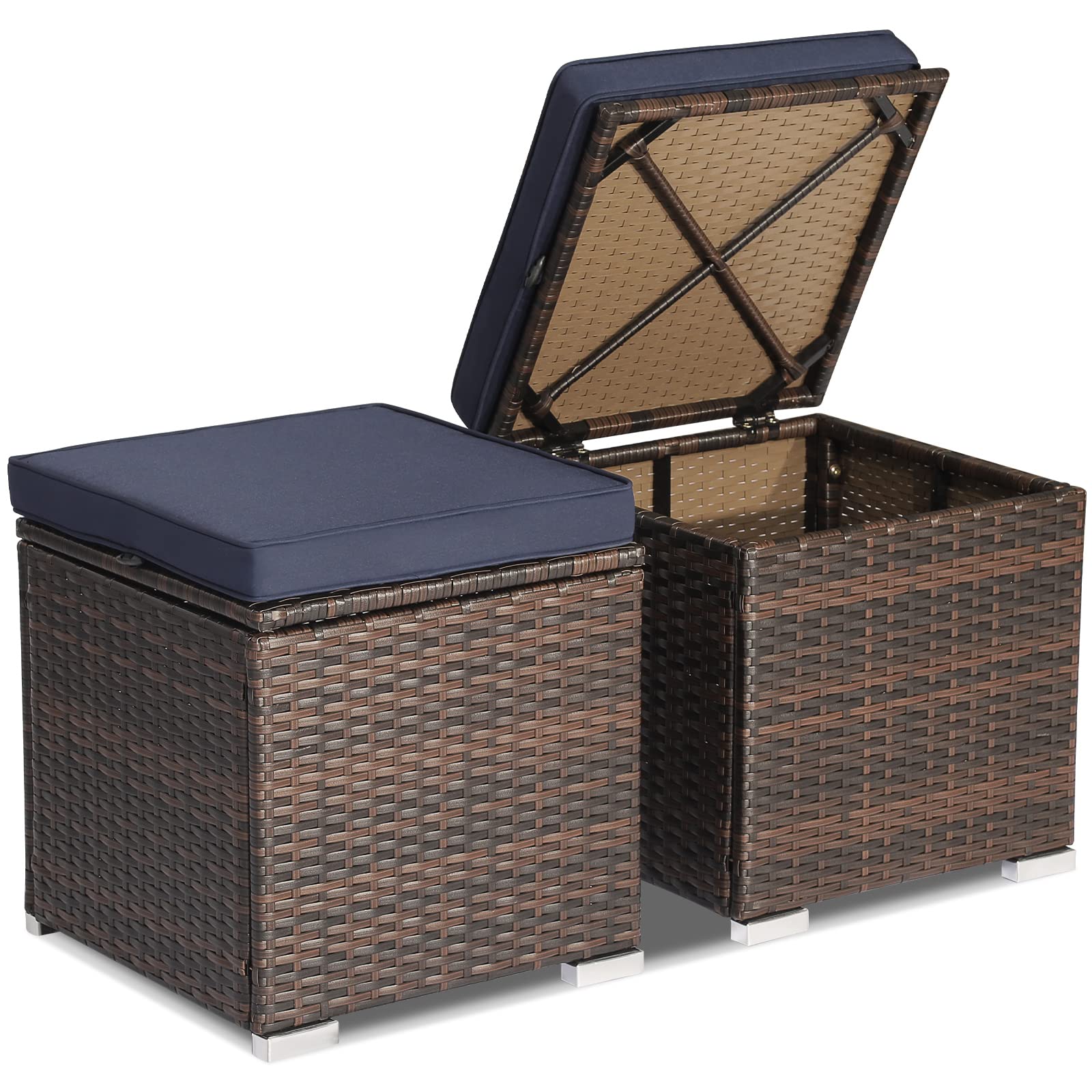2 Pieces Patio Ottoman with Hidden Storage Space