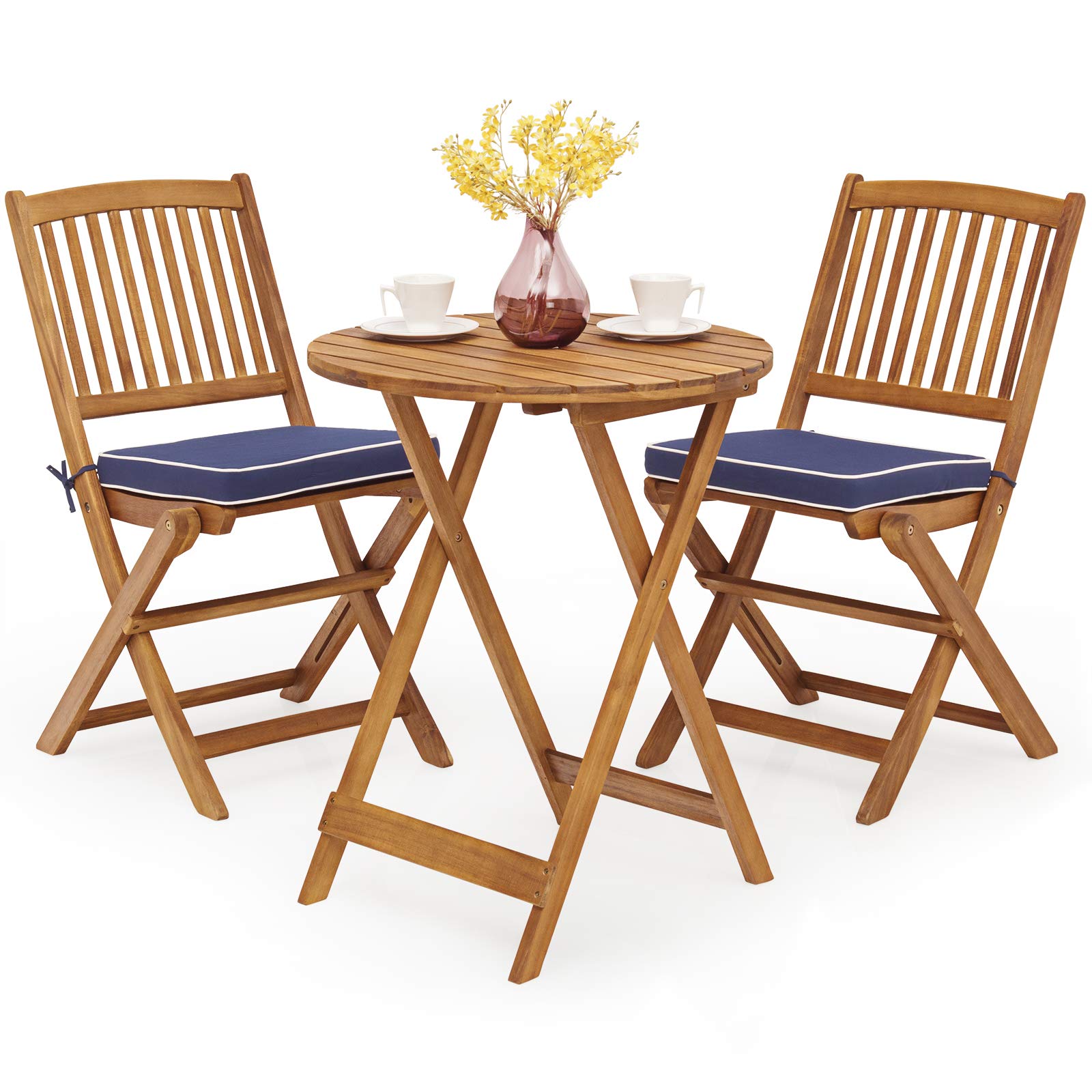 SUGIFT 3 Pieces Patio Folding Bistro Set with Padded Cushion and Round Coffee Table
