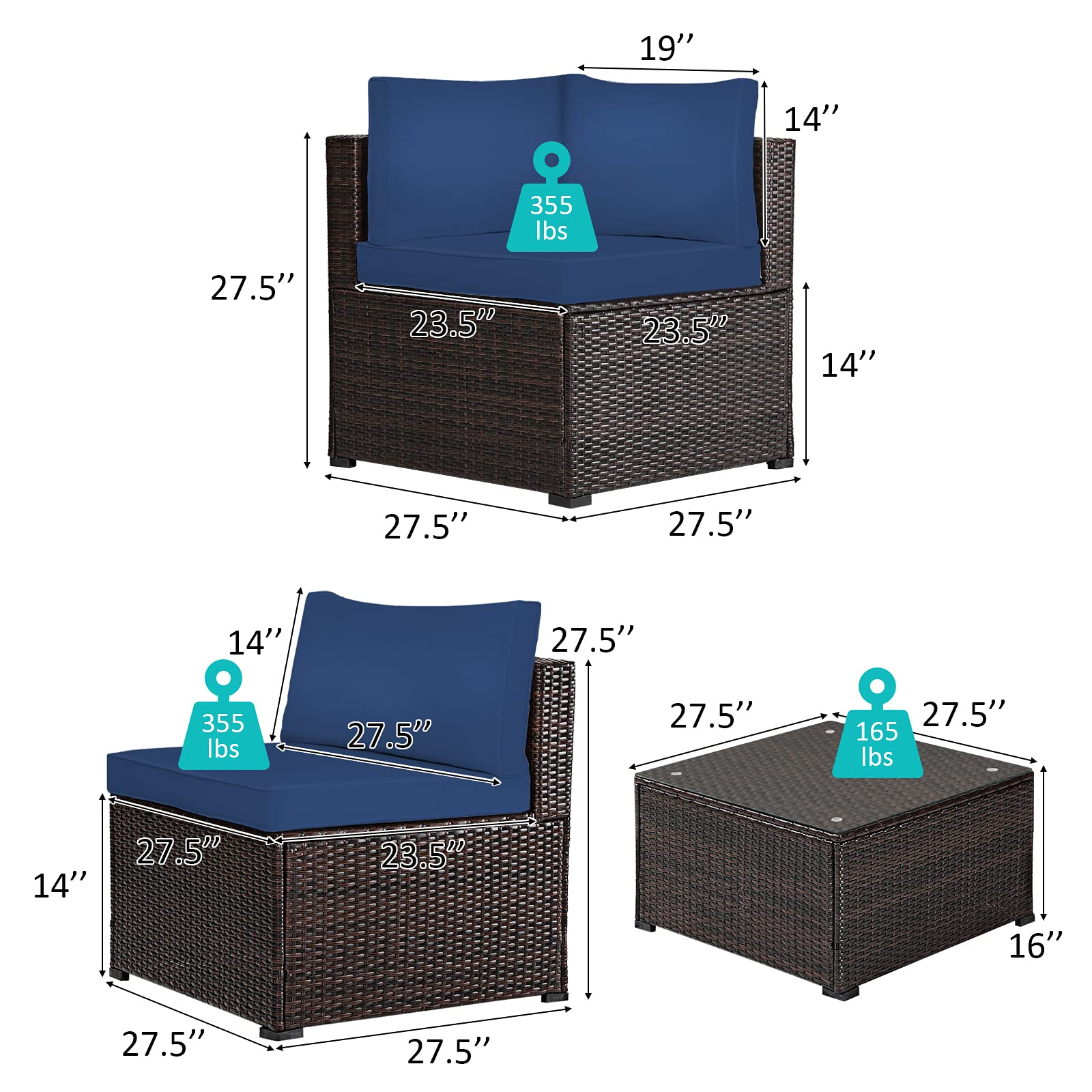 SUGIFT 6 Pieces Rattan Patio Sectional Sofa Set with Cushions for 4-5 Person