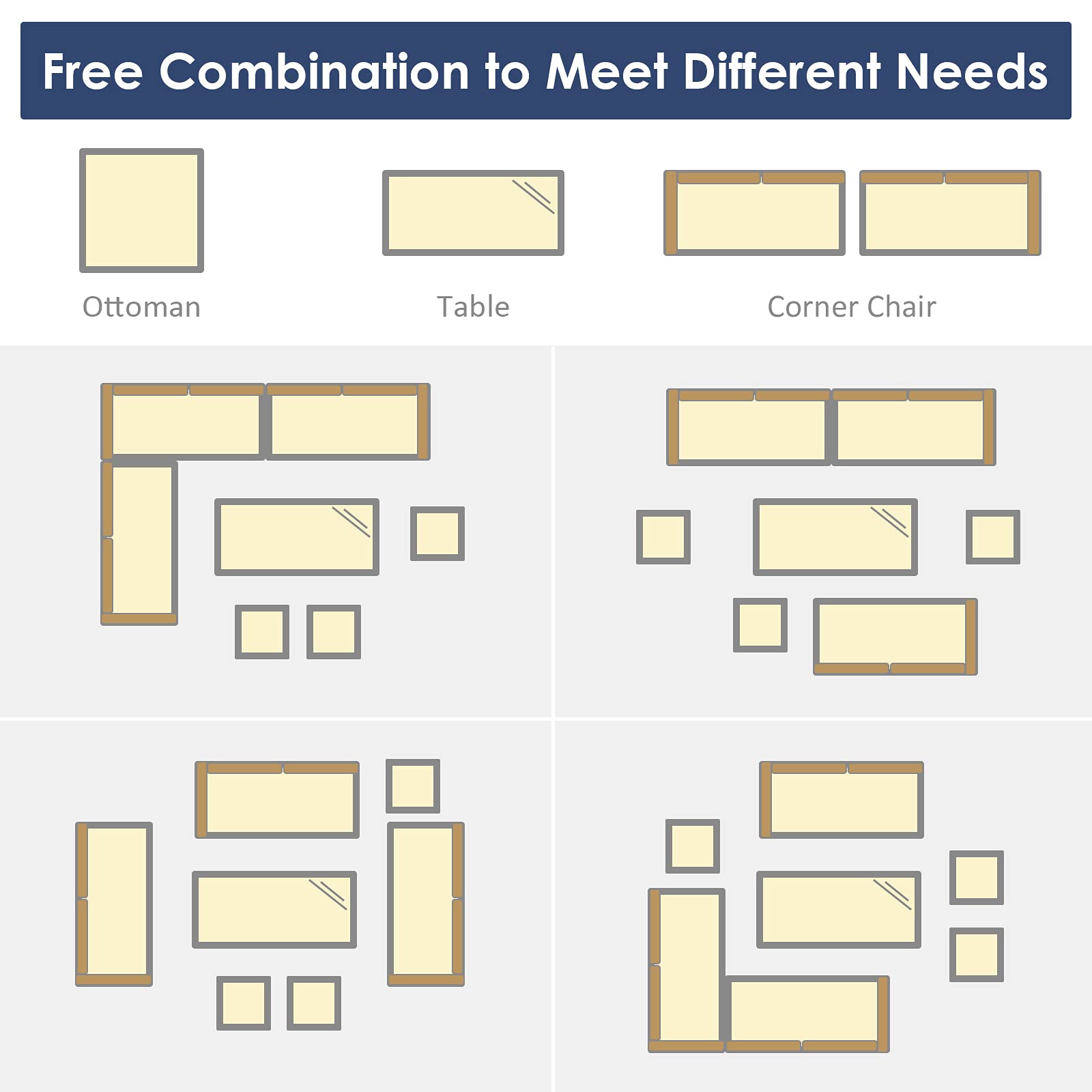 SUGIFT 7 Pieces Outdoor Wicker Sectional Sofa Set with Dining Table