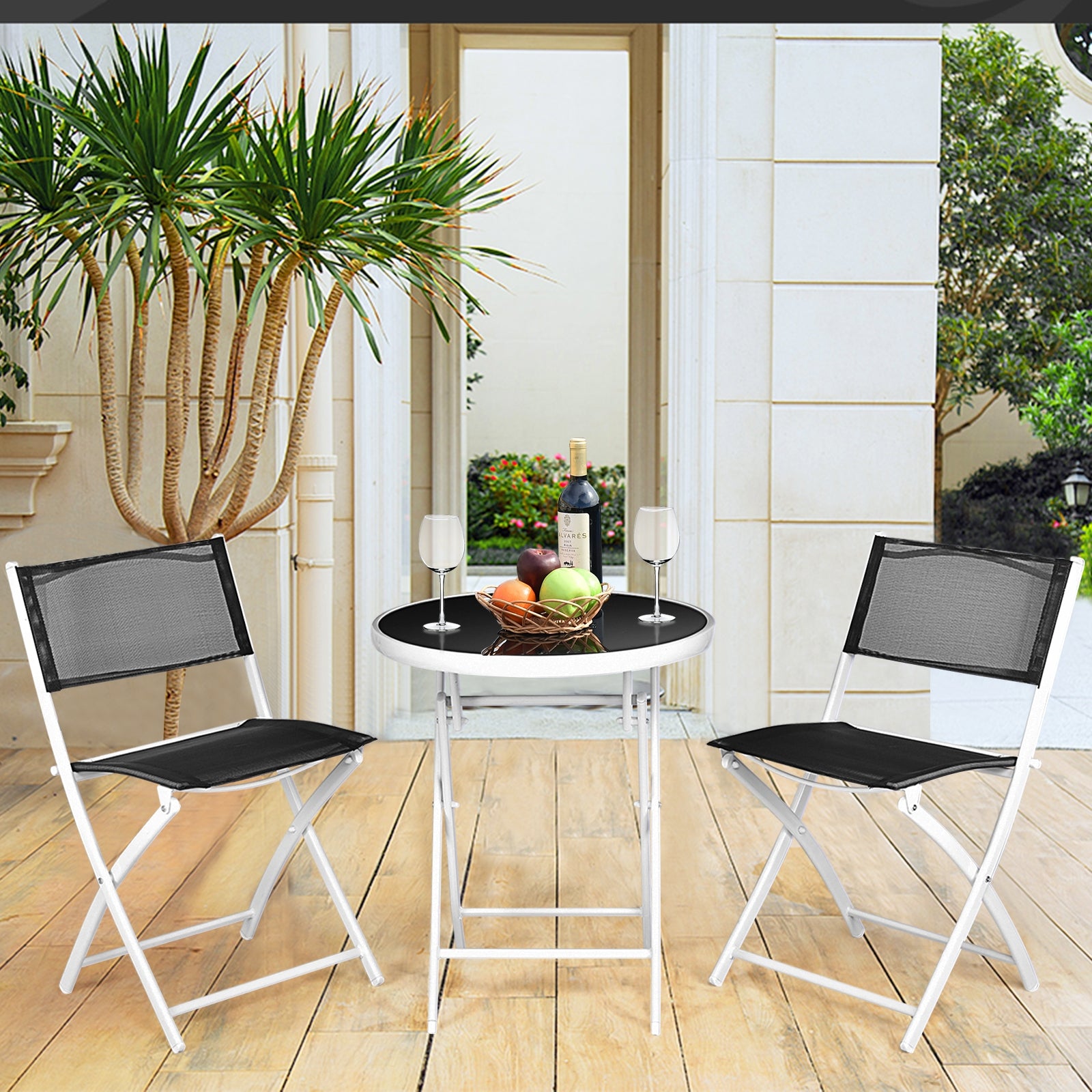 3 Pieces Patio Folding Bistro Set for Balcony or Outdoor Space