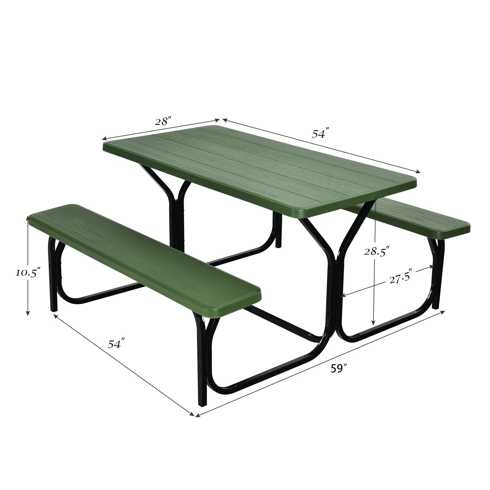 SUGIFT HDPE Outdoor Picnic Table Bench Set with Metal Base