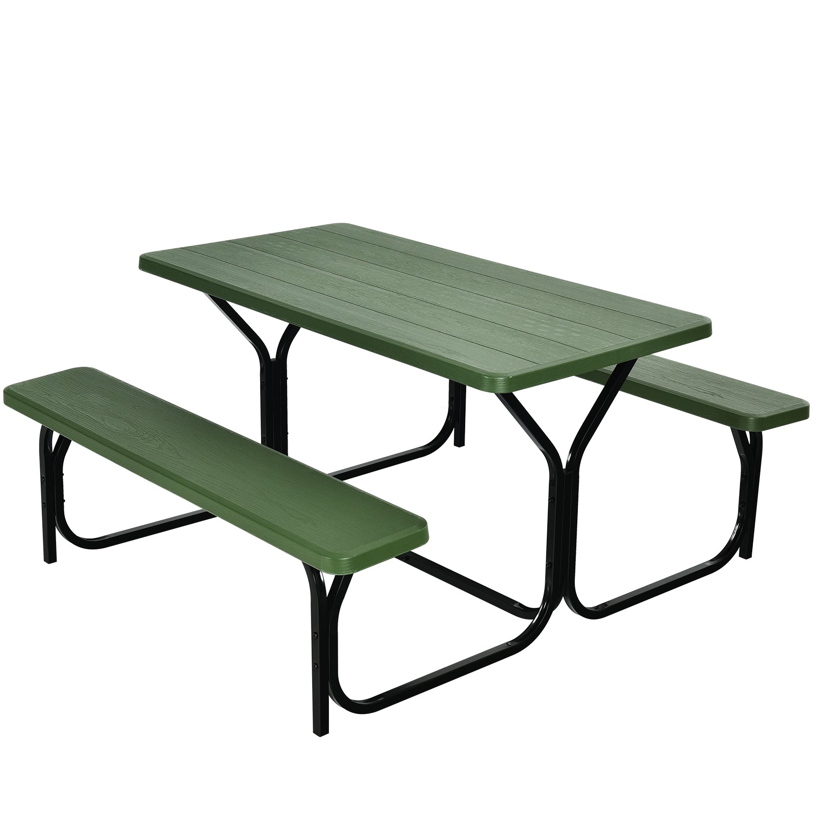 SUGIFT HDPE Outdoor Picnic Table Bench Set with Metal Base