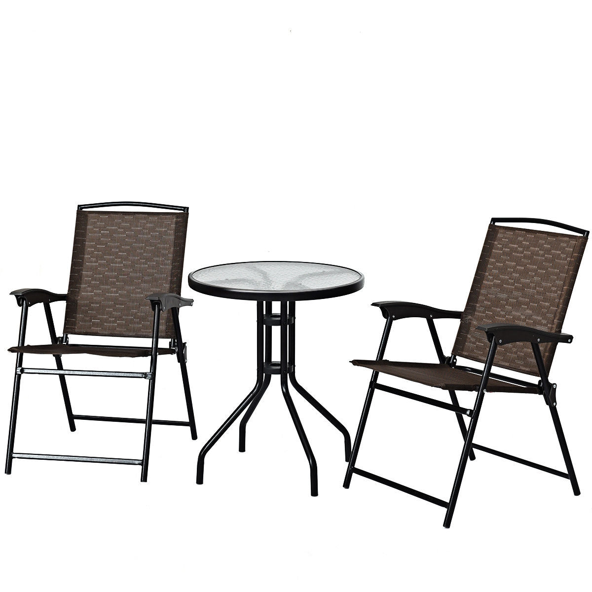 3 Pieces Patio Garden Furniture Set of Round Table and Folding Chairs