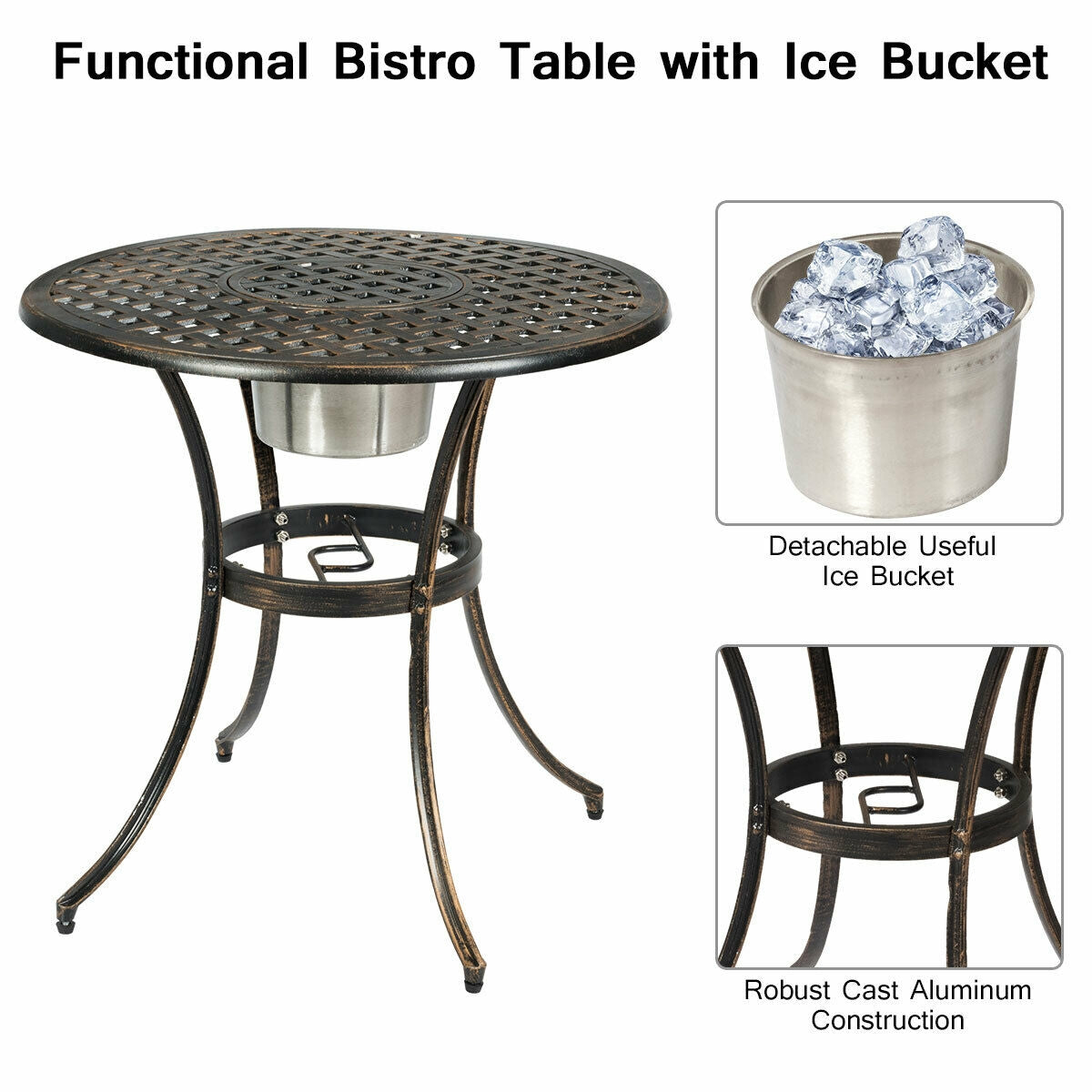 SUGIFT 3 Pieces Outdoor Set Patio Bistro with Attached Removable Ice Bucket