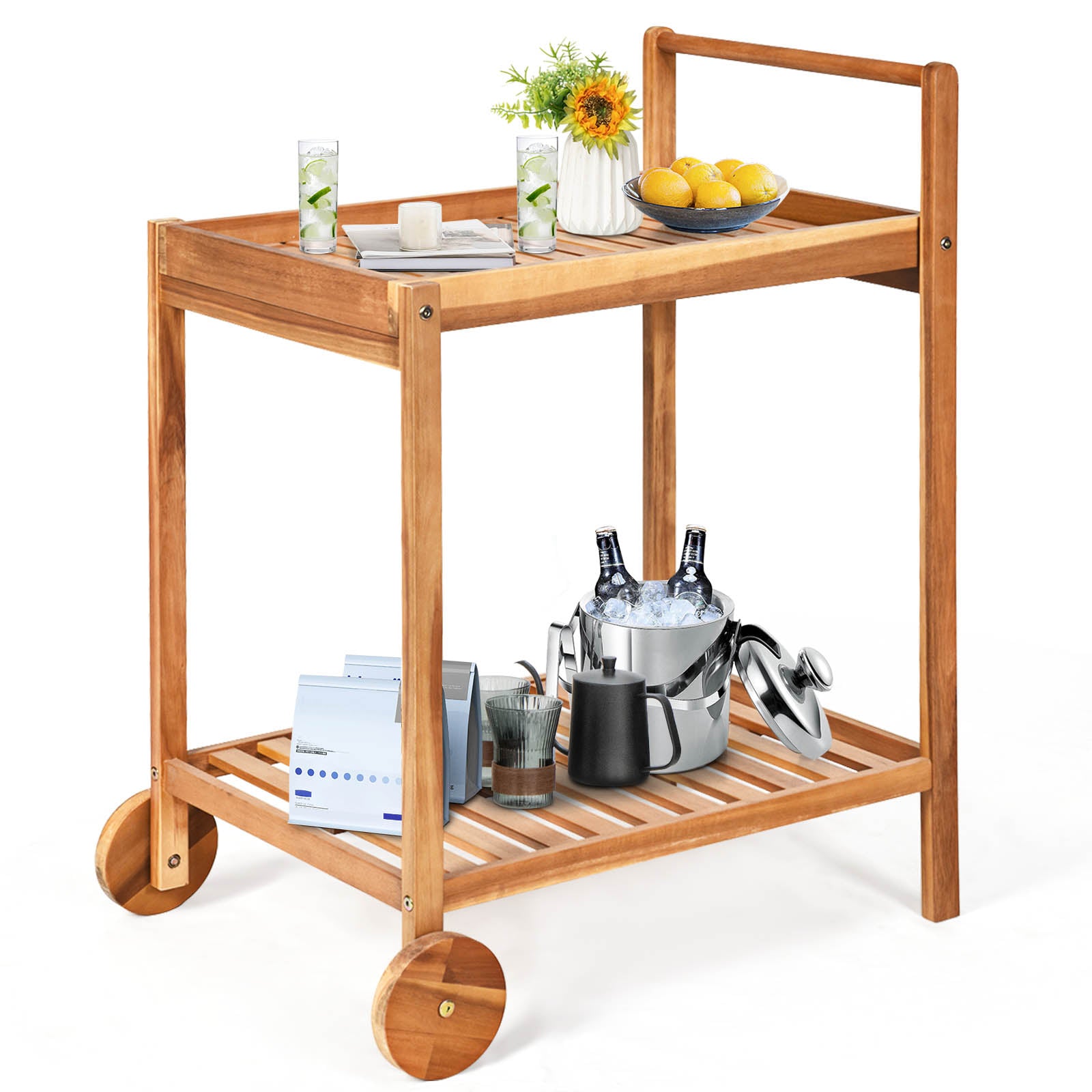 2-Tier Rolling Kitchen Island Serving Cart with Legs and Handle