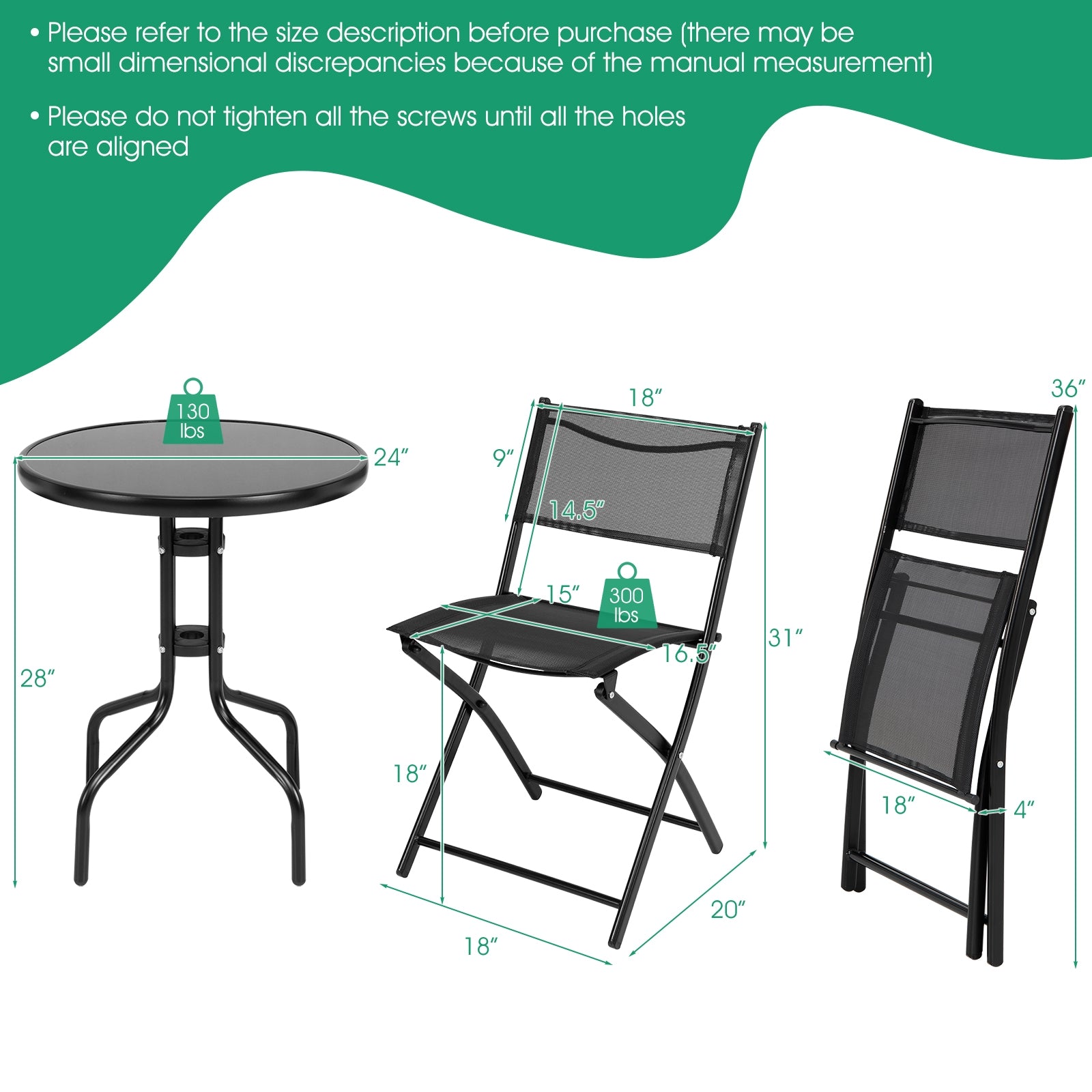 SUGIFT 3 Pieces Folding Bistro Table Chairs Set for Indoor and Outdoor