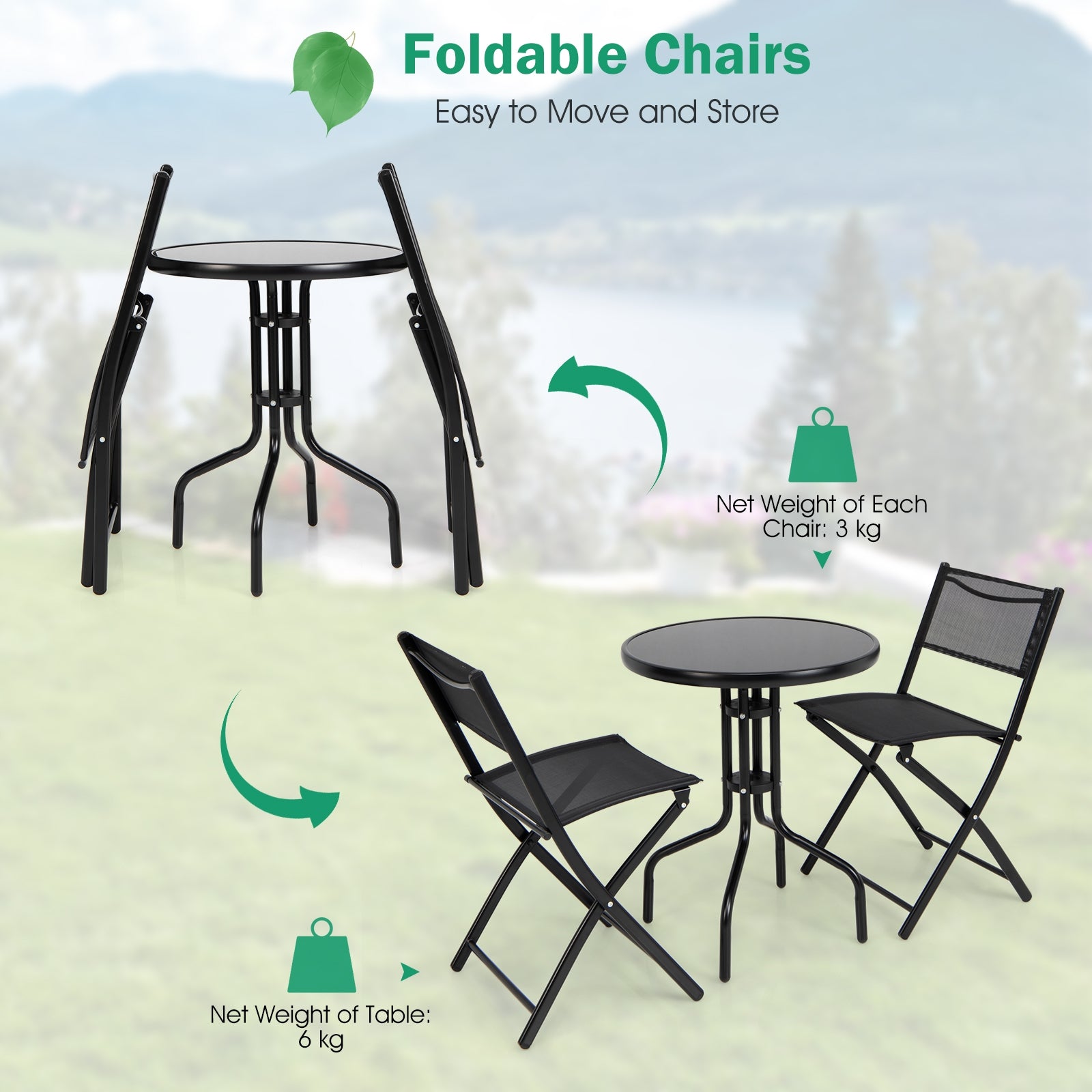 SUGIFT 3 Pieces Folding Bistro Table Chairs Set for Indoor and Outdoor