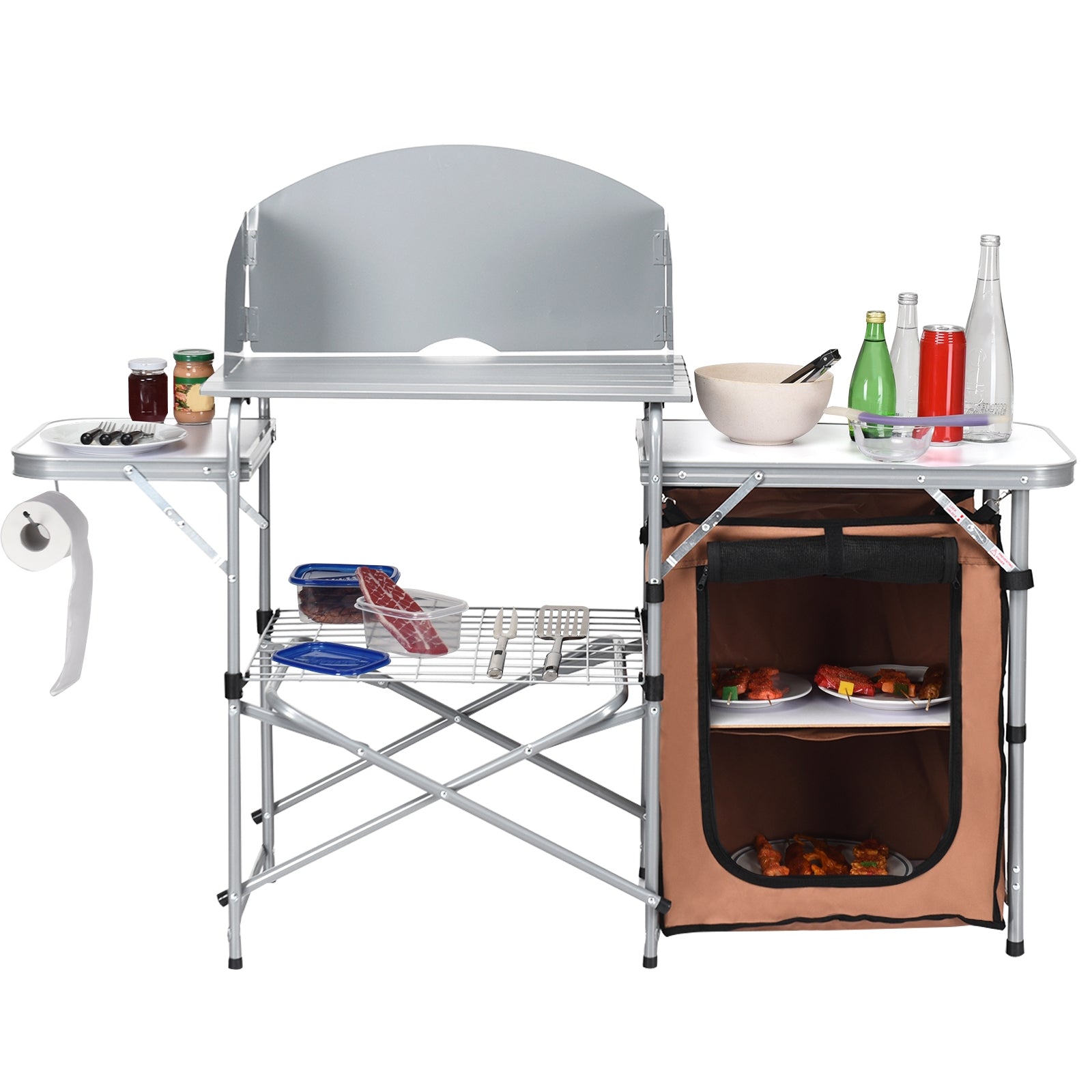 SUGIFT Foldable Outdoor BBQ Portable Grilling Table with Windscreen Bag
