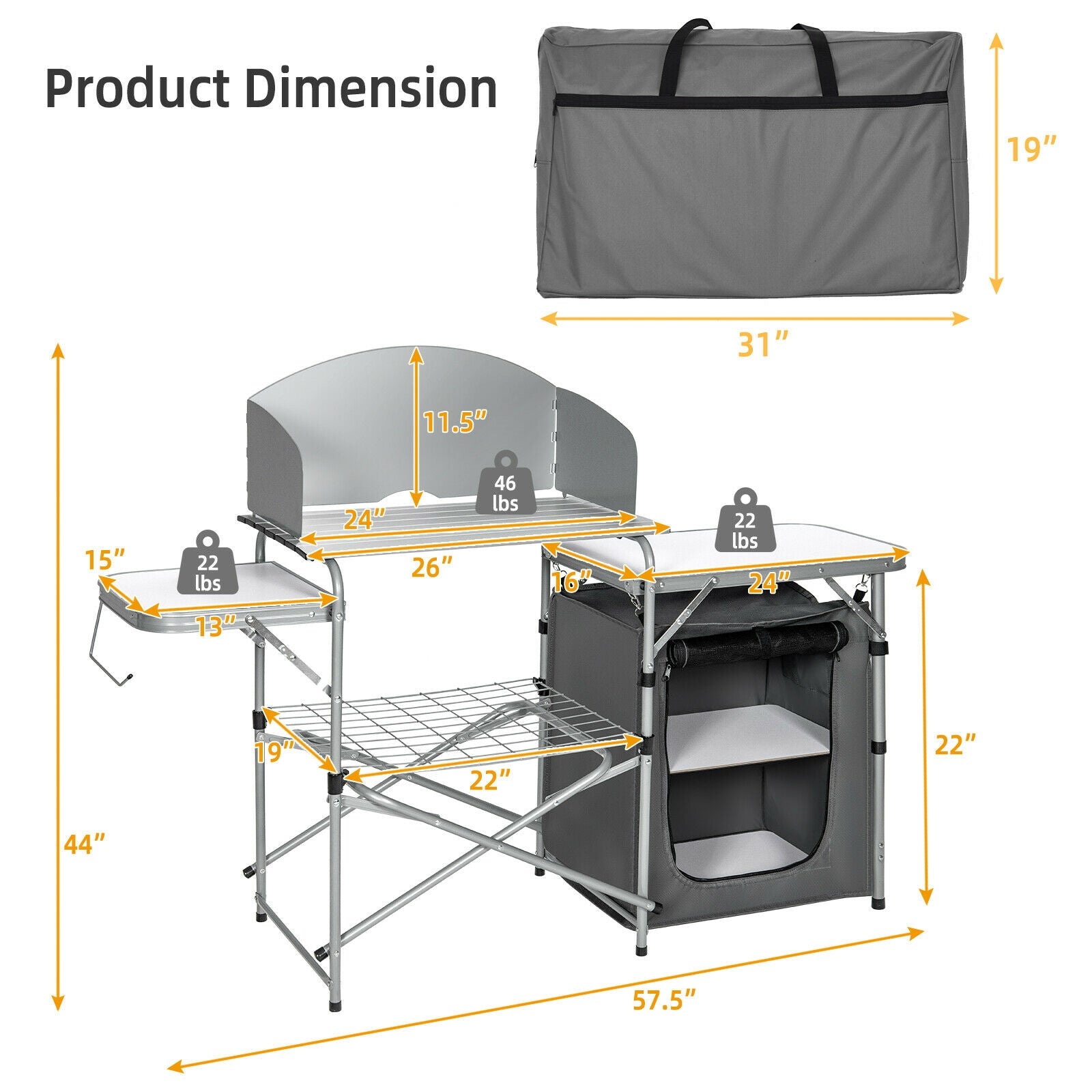 SUGIFT Foldable Outdoor BBQ Portable Grilling Table with Windscreen Bag