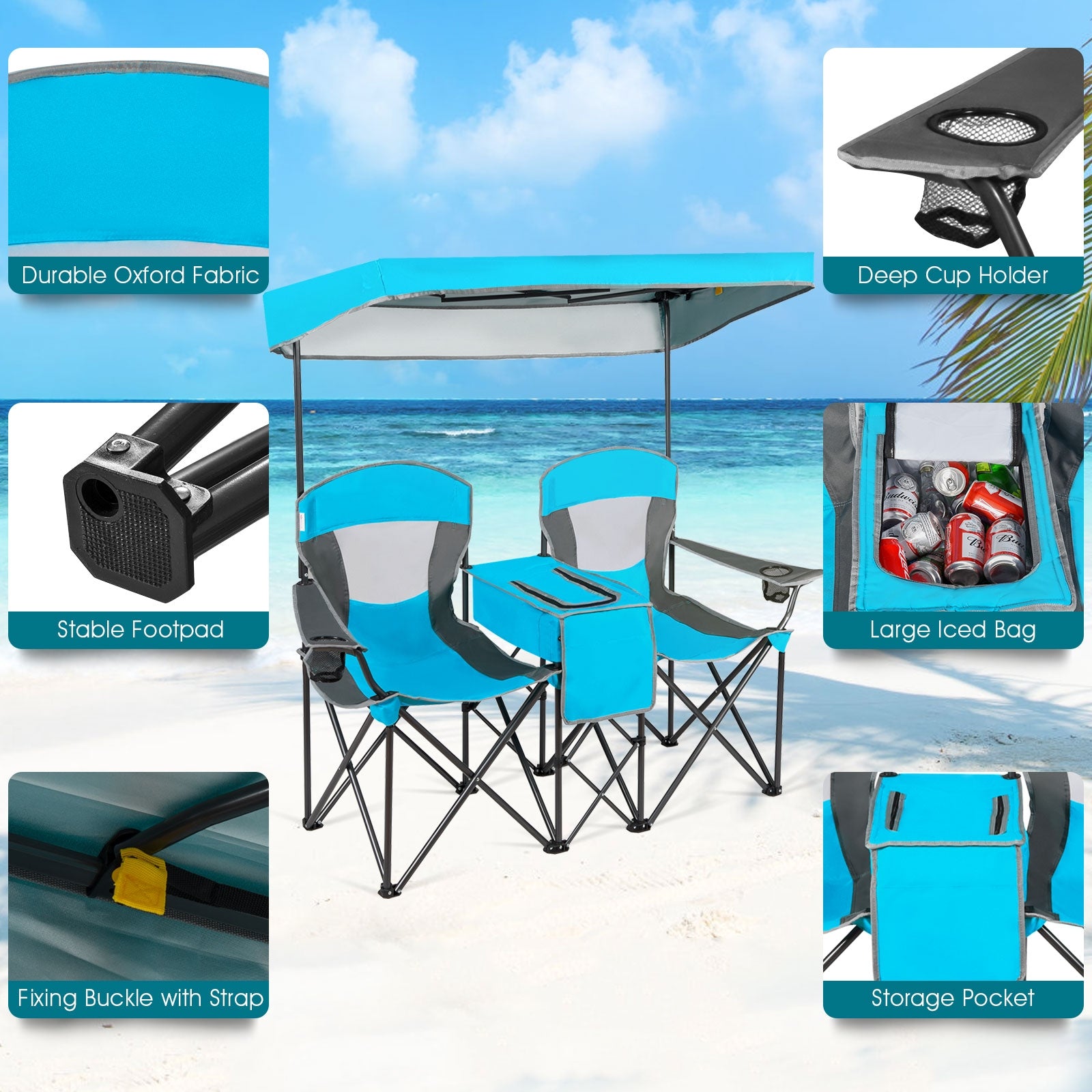 Portable Folding Camping Canopy Chairs with Cup Holder