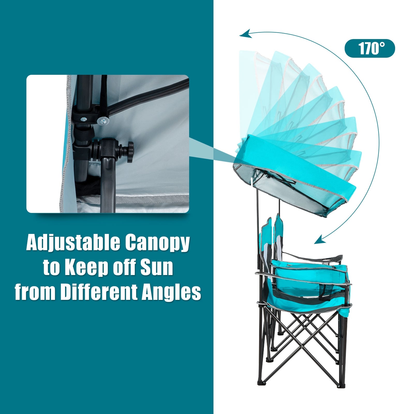 SUGIFT Turquoise Portable Folding Camping Canopy Chairs with Cup Holder