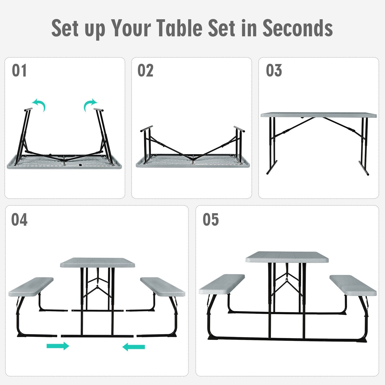 SUGIFT Indoor and Outdoor Folding Picnic Table Bench Set with Wood-like Texture