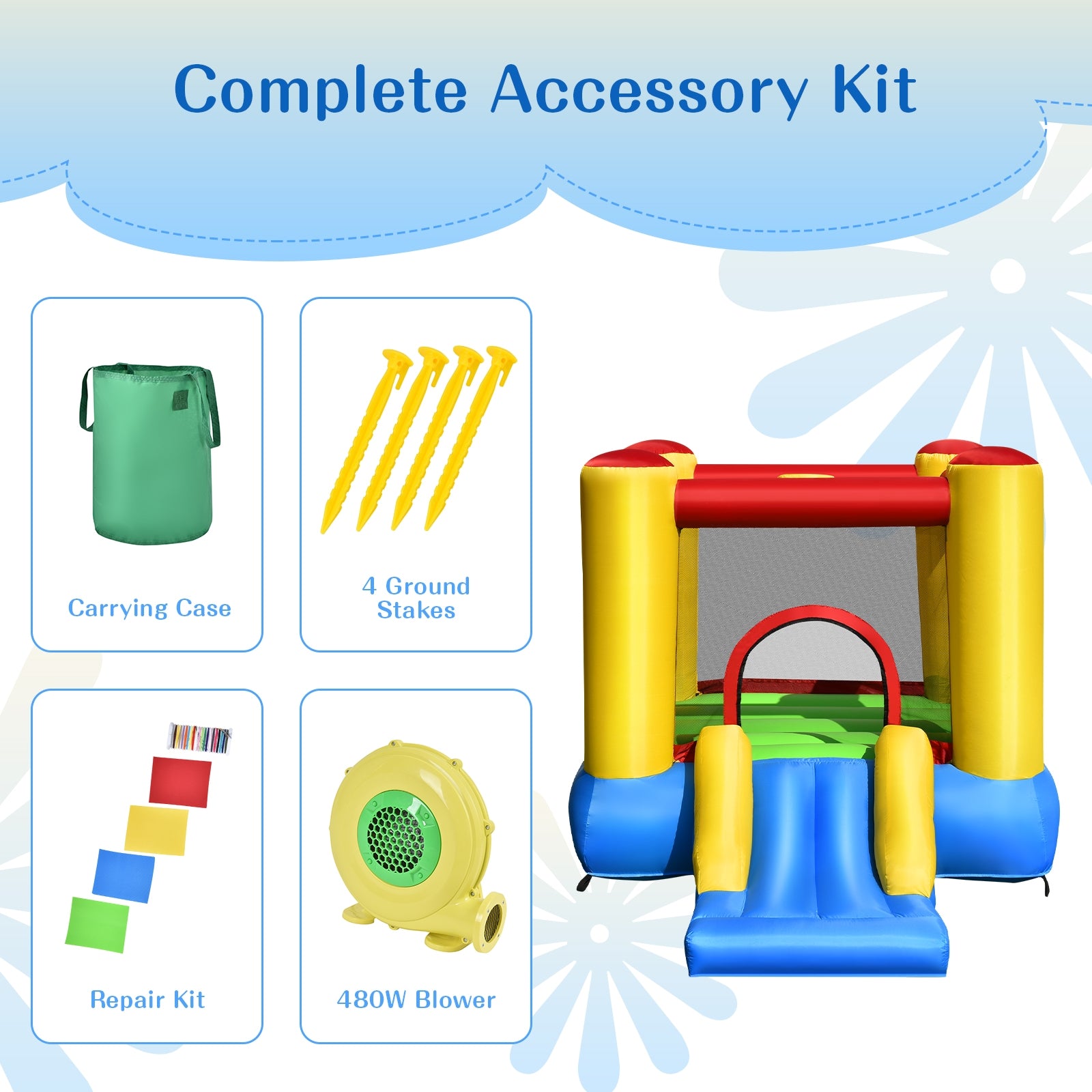 Kids Inflatable Bounce House with Slide and 480W blower