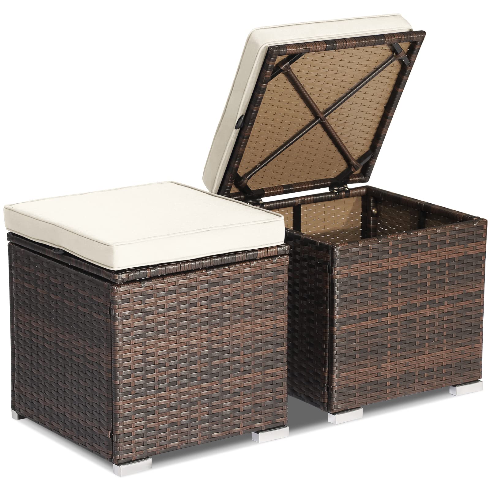 2 Pieces Patio Ottoman with Hidden Storage Space
