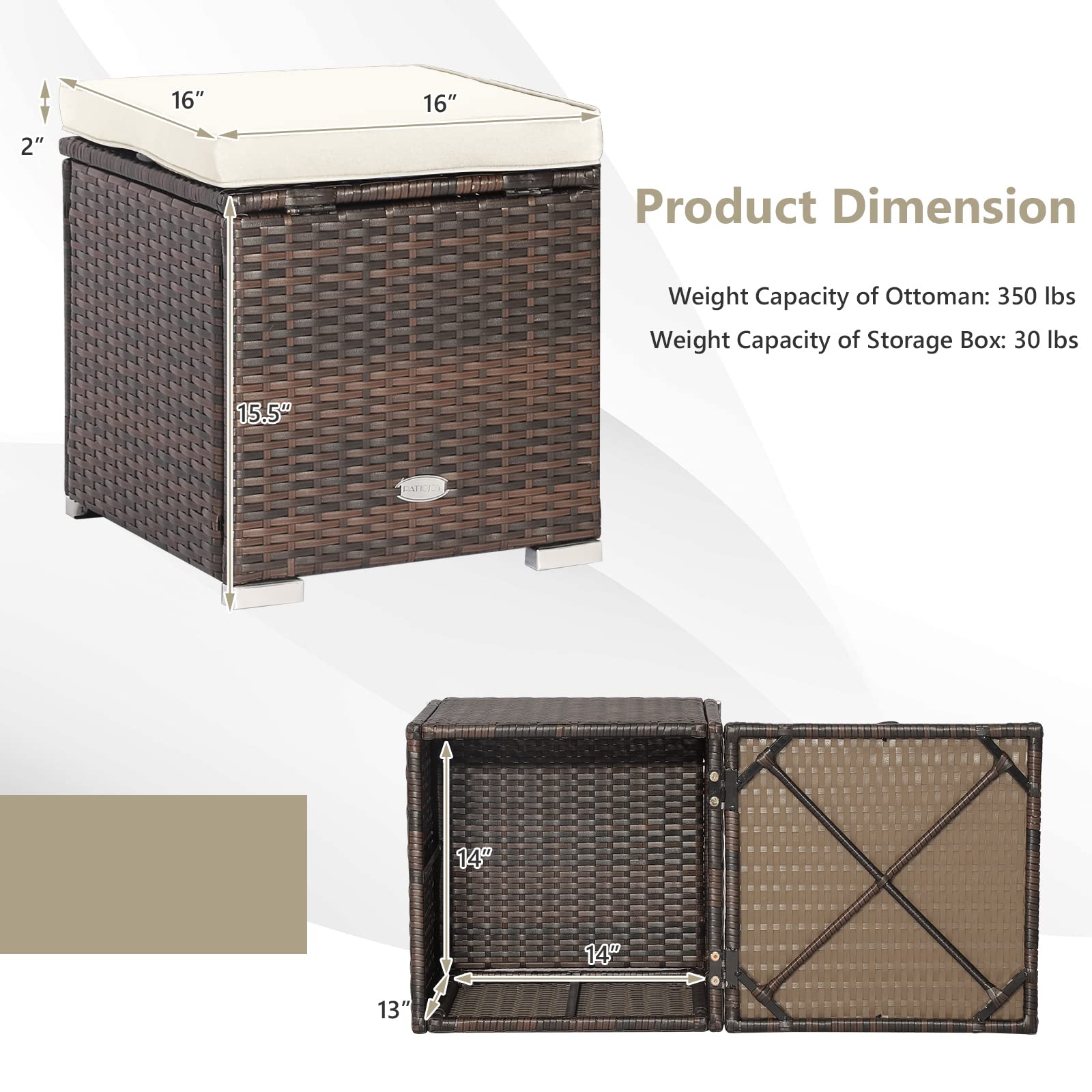 2 Pieces Patio Ottoman with Hidden Storage Space