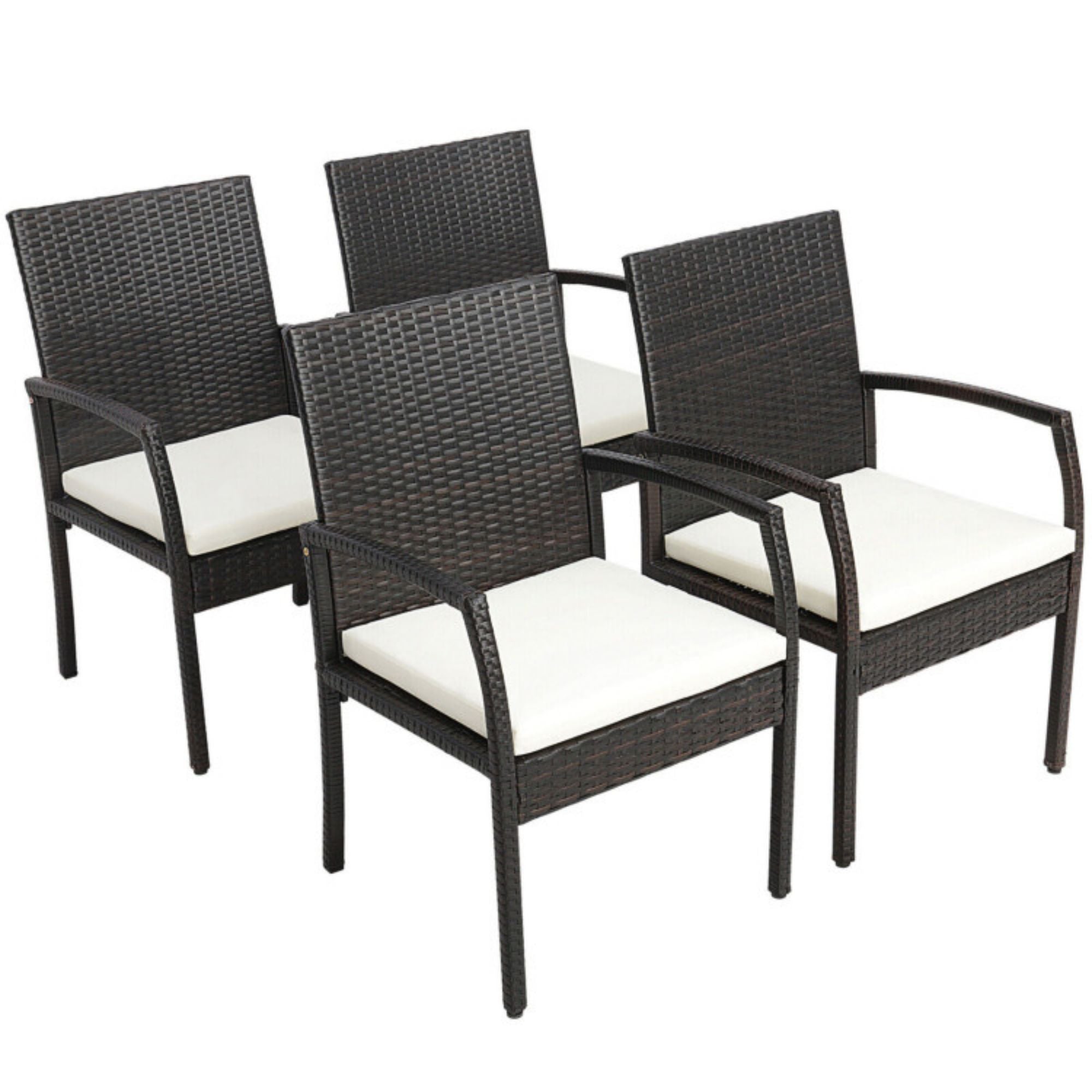 SUGIFT 4 Pieces Patio Wicker Dining Armchair Set with Soft Zippered Cushion-Set of 4