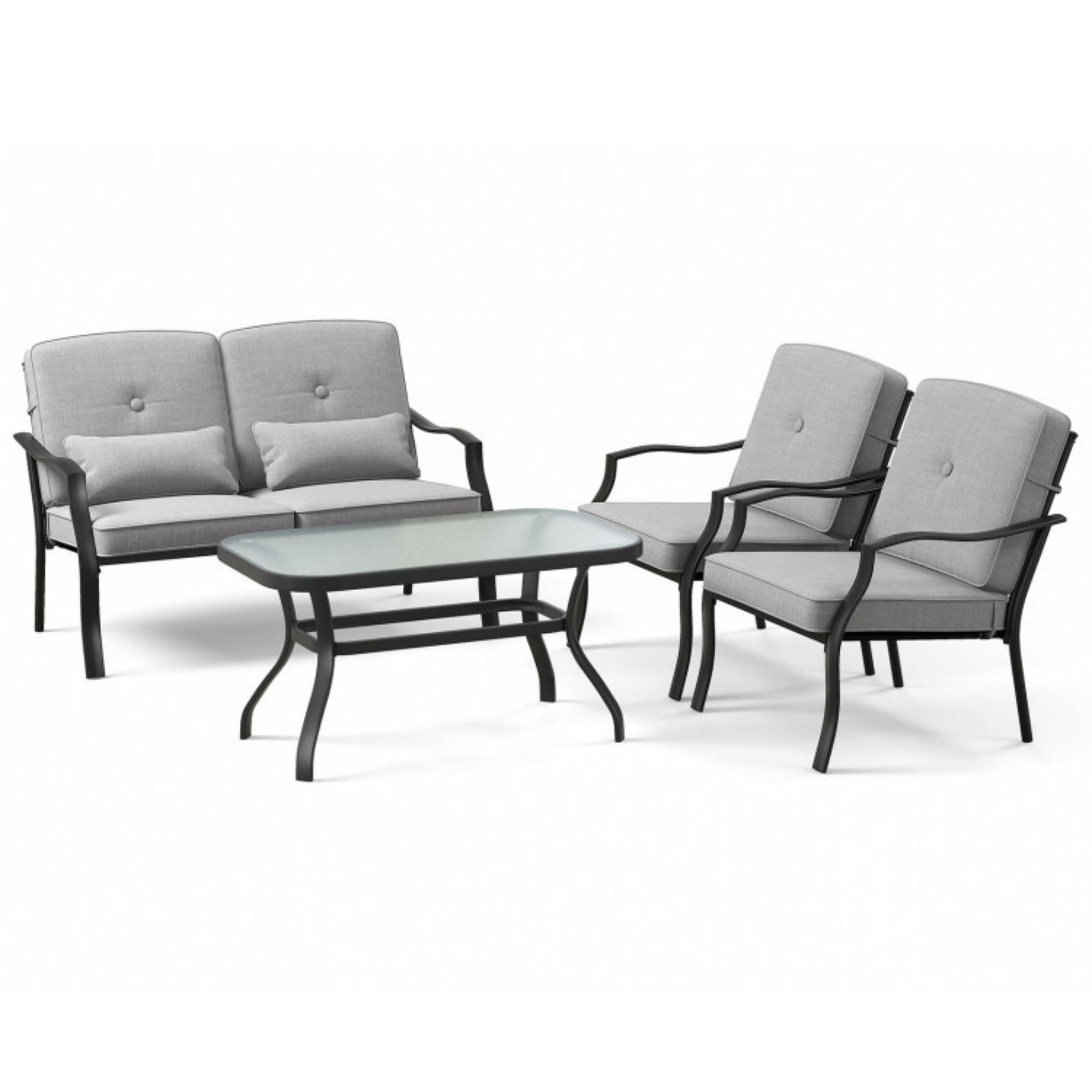 SUGIFT 4 Pieces Outdoor Conversation Set with Seat Back Cushions and Waist Pillows