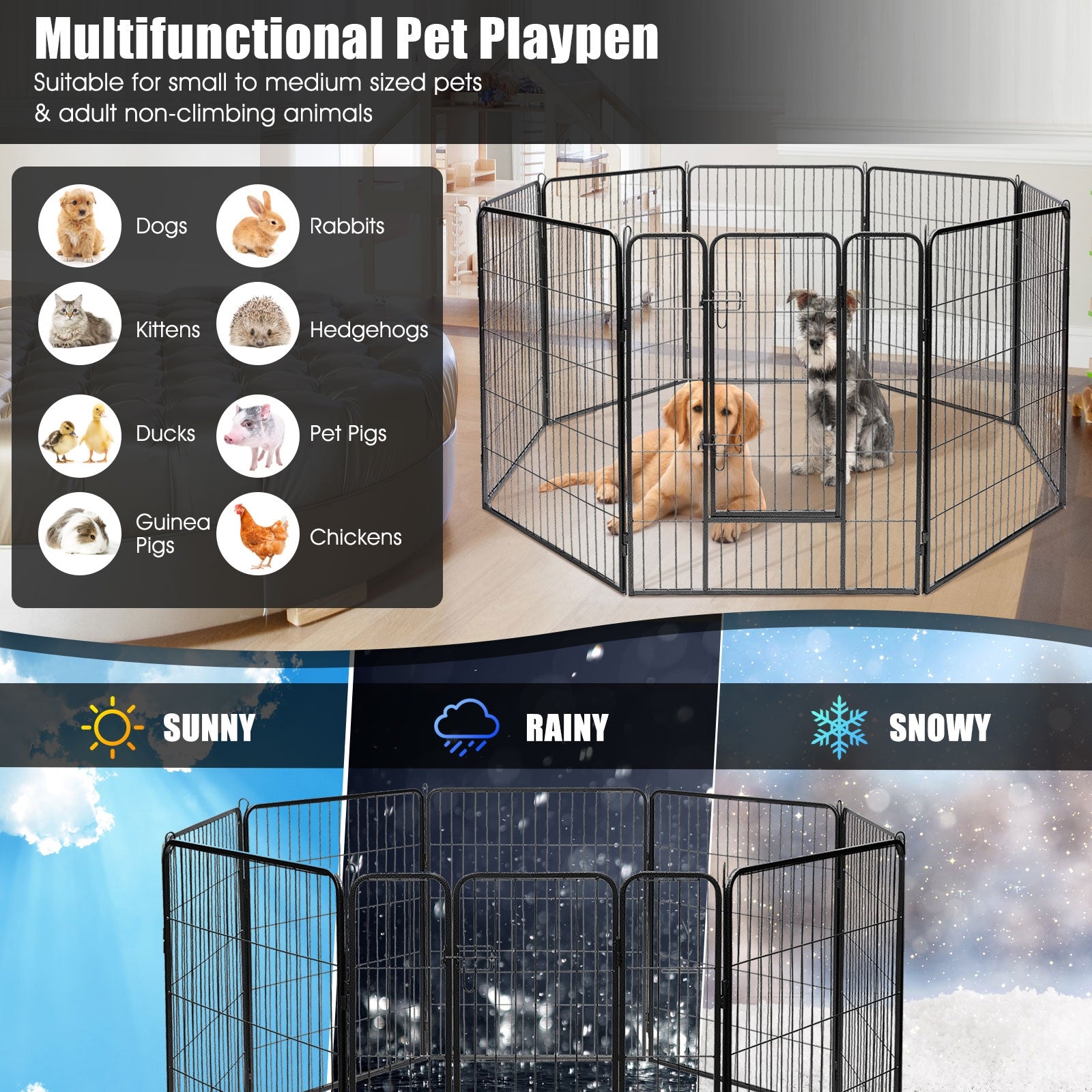 SUGIFT 8 Metal Panel Heavy Duty Pet Playpen Dog Fence with Door