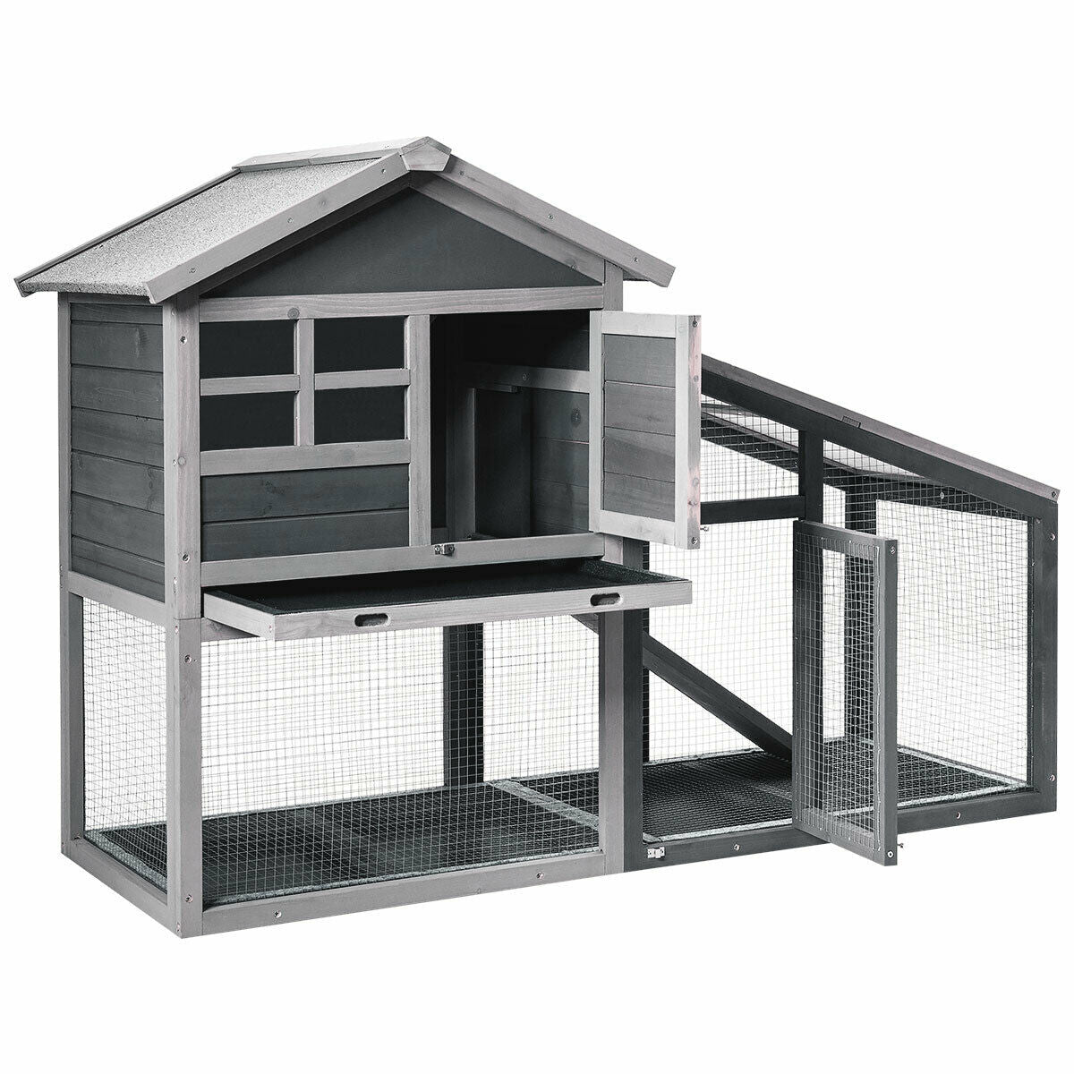 SUGIFT 56.5 Inch Length Wooden Rabbit Hutch with Pull out Tray and Ramp