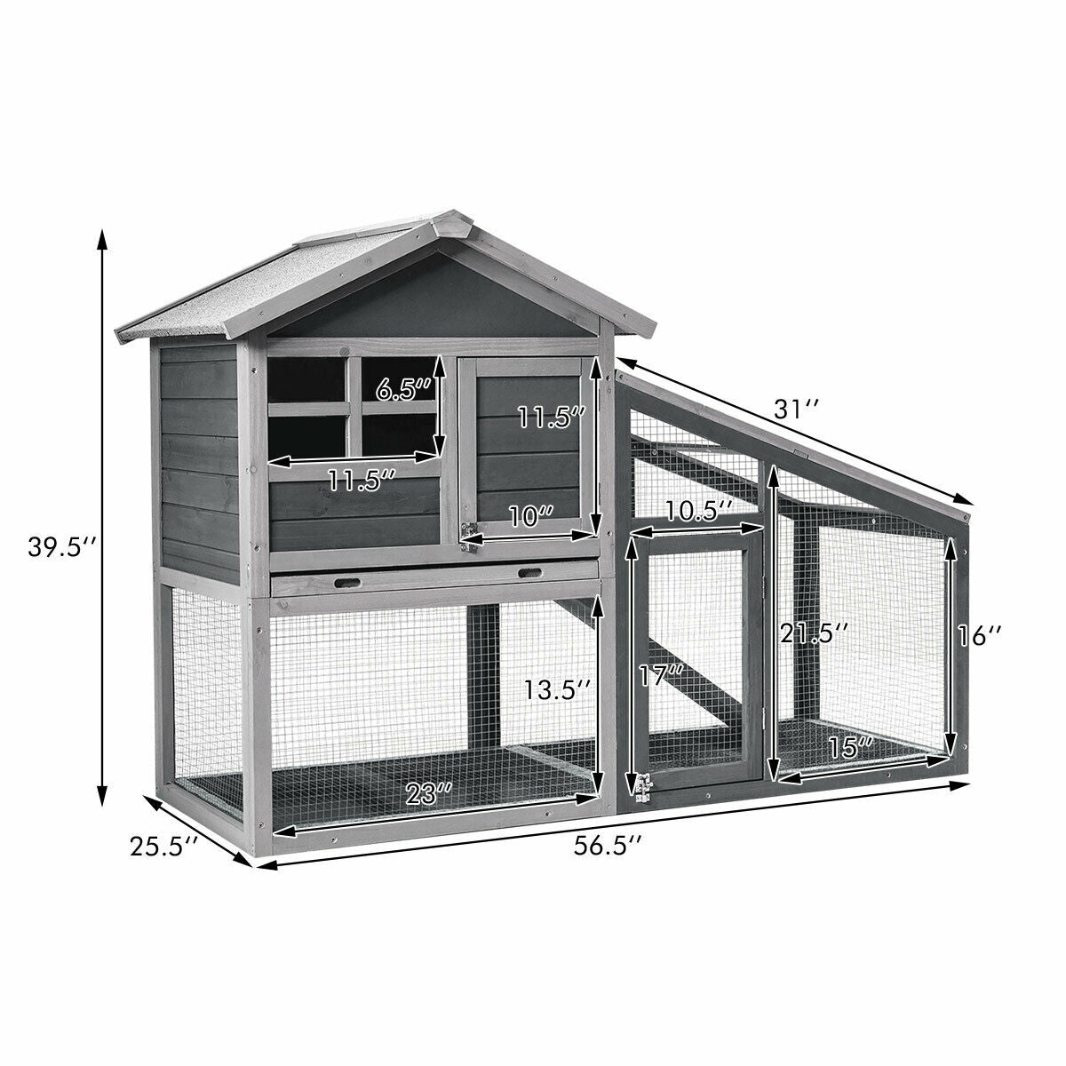 SUGIFT 56.5 Inch Length Wooden Rabbit Hutch with Pull out Tray and Ramp