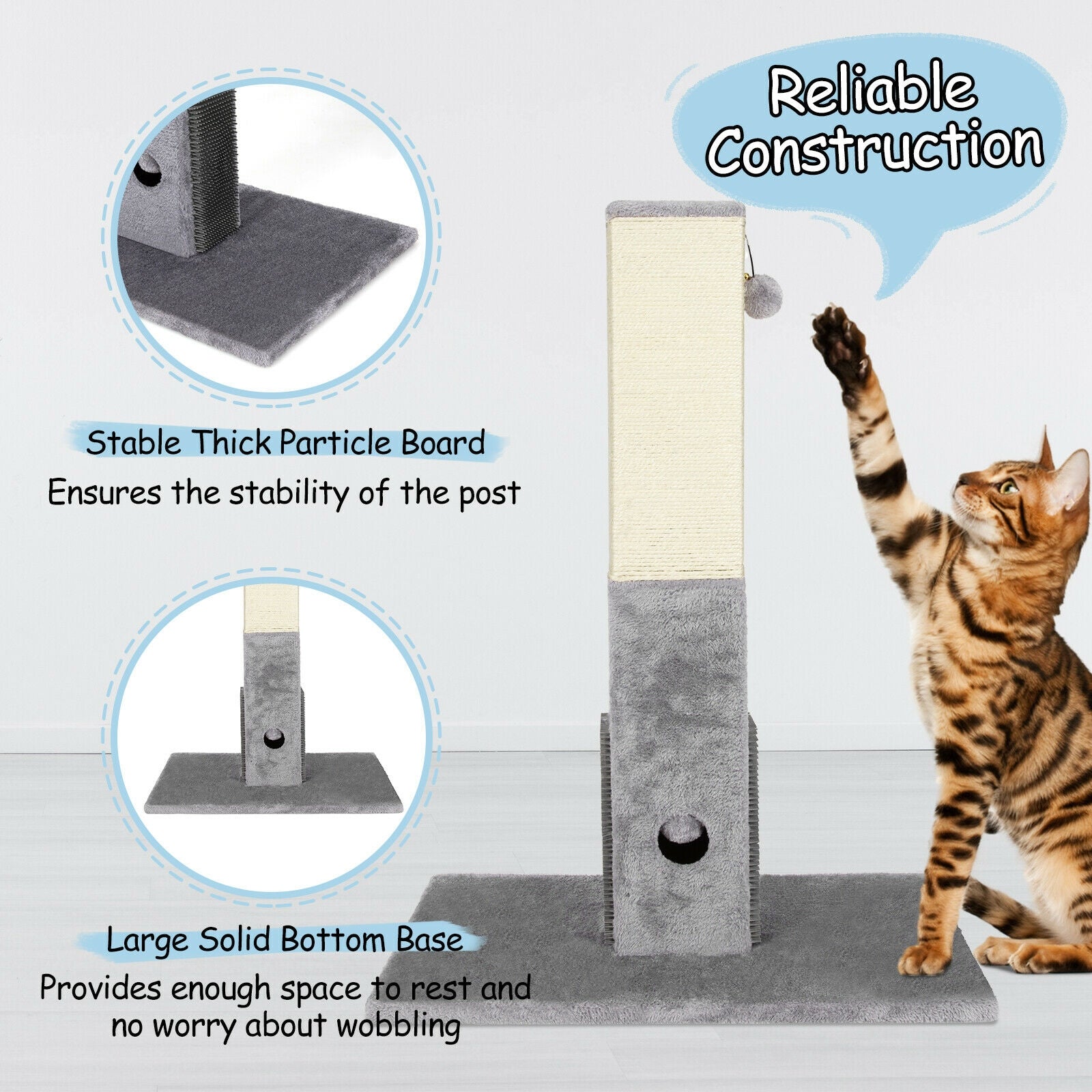 SUGIFT 31 Inch Tall Cat Scratching Post Claw Scratcher with Sisal Rope and 2 plush Ball