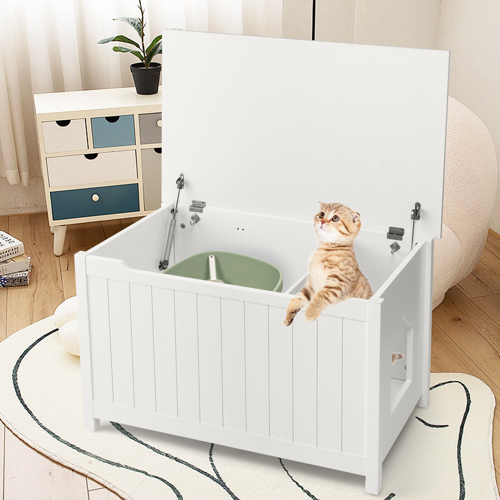 Wooden Cat Litter Box Enclosure with Top Opening Side Table