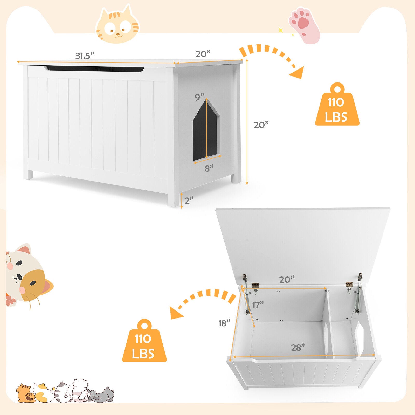 Wooden Cat Litter Box Enclosure with Top Opening Side Table