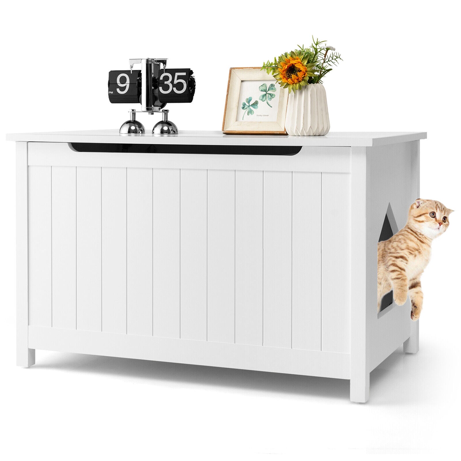 Wooden Cat Litter Box Enclosure with Top Opening Side Table