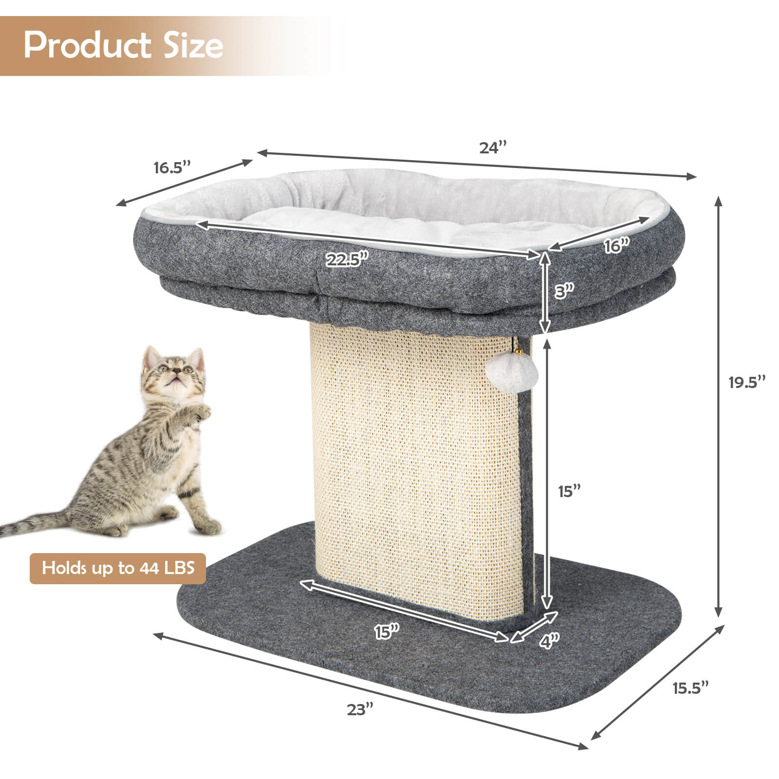 SUGIFT Modern Cat Tree Tower with Large Plush Perch and Sisal Scratching Plate