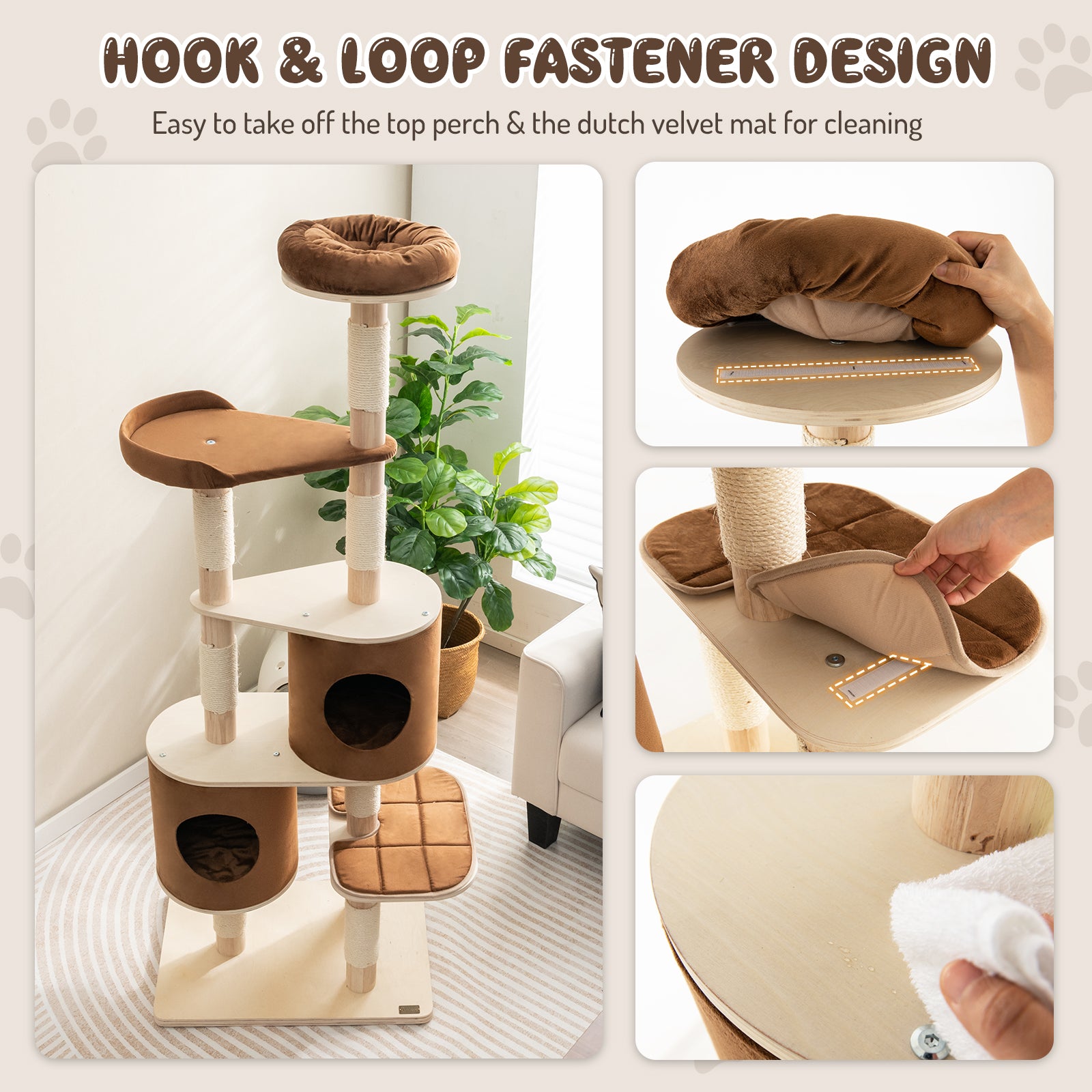 SUGIFT 6-Tier Wooden Cat Tree with 2 Removeable Condos Platforms and Perch
