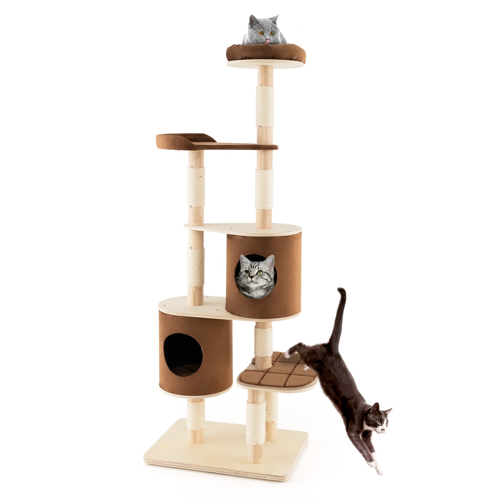 SUGIFT 6-Tier Wooden Cat Tree with 2 Removeable Condos Platforms and Perch