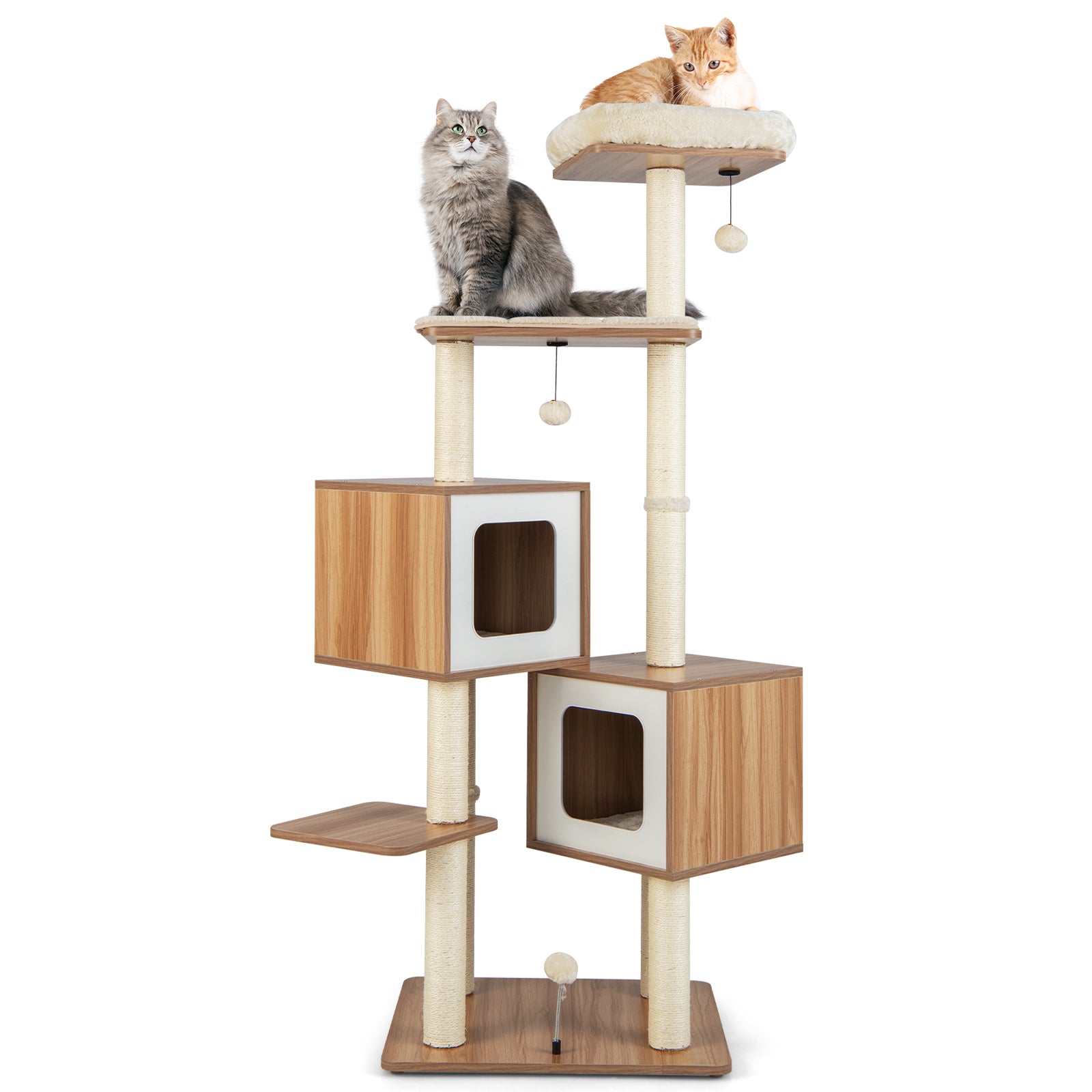 SUGIFT Modern Wooden Cat Tree with Perch Condos and Washable Cushions