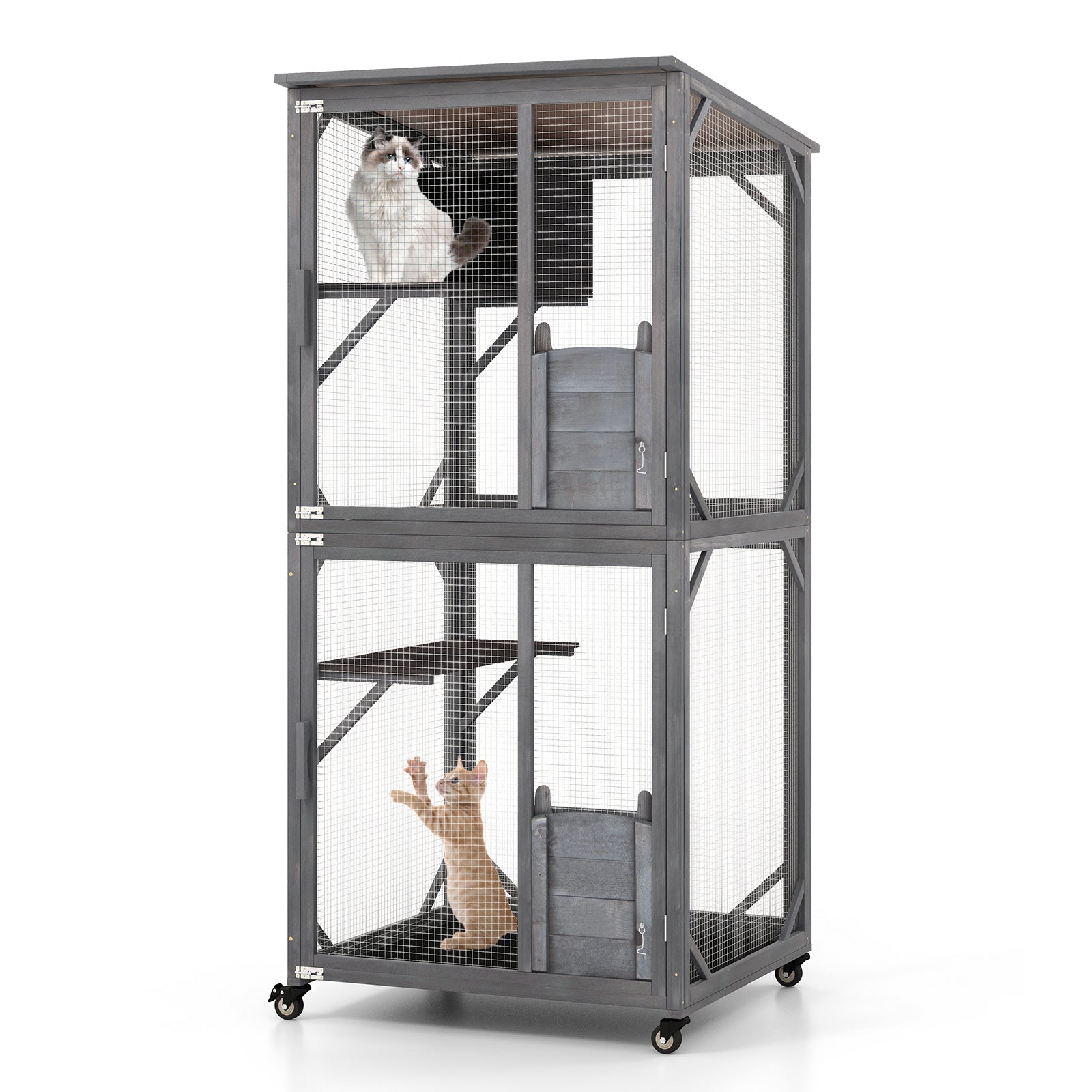 SUGIFT 72 Inch TallWooden Cat House with Weatherproof Asphalt Roof