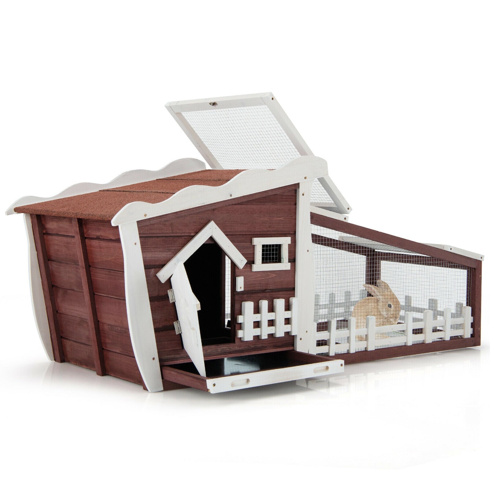 SUGIFT 62 Inch Wooden Rabbit Hutch with Pull Out Tray