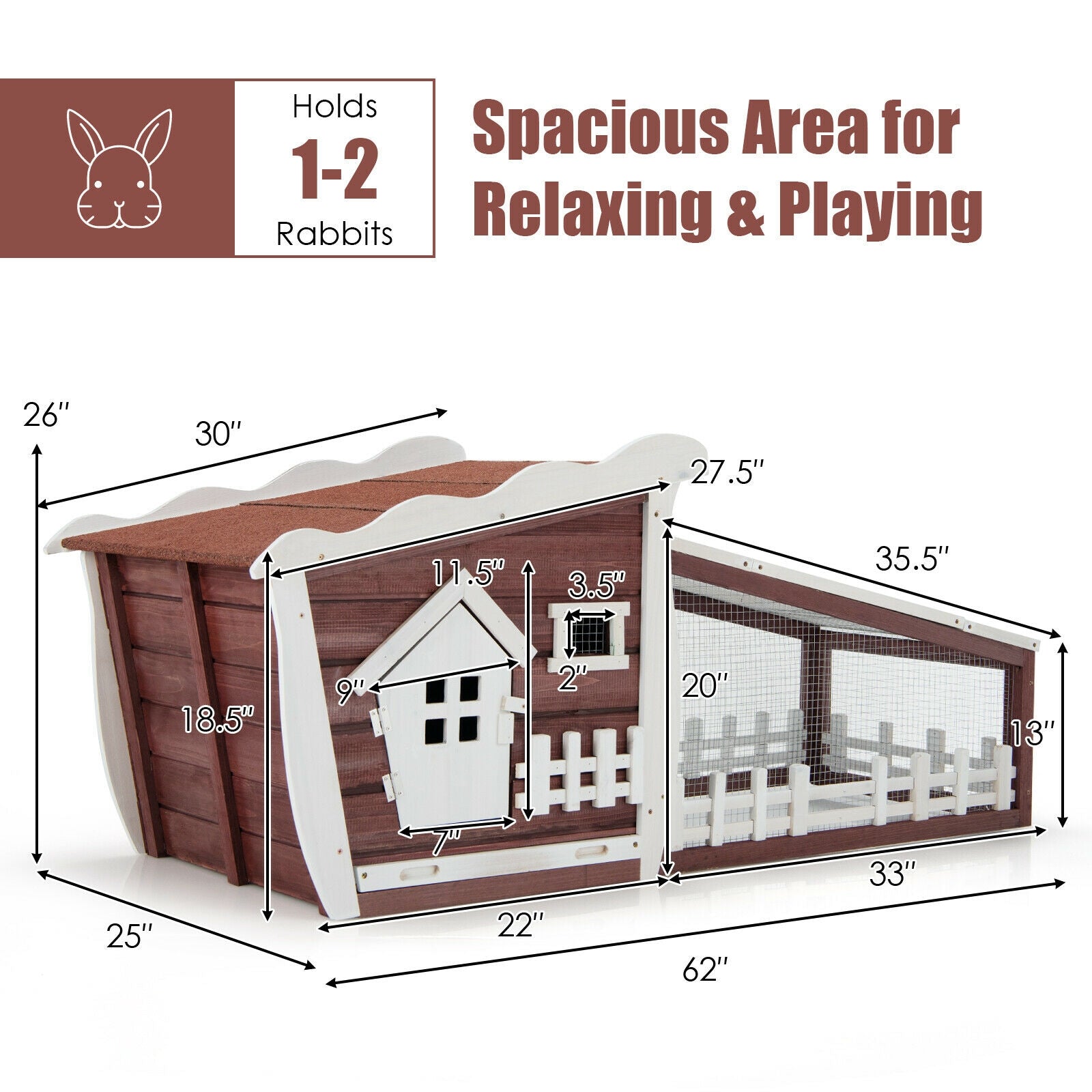 SUGIFT 62 Inch Wooden Rabbit Hutch with Pull Out Tray