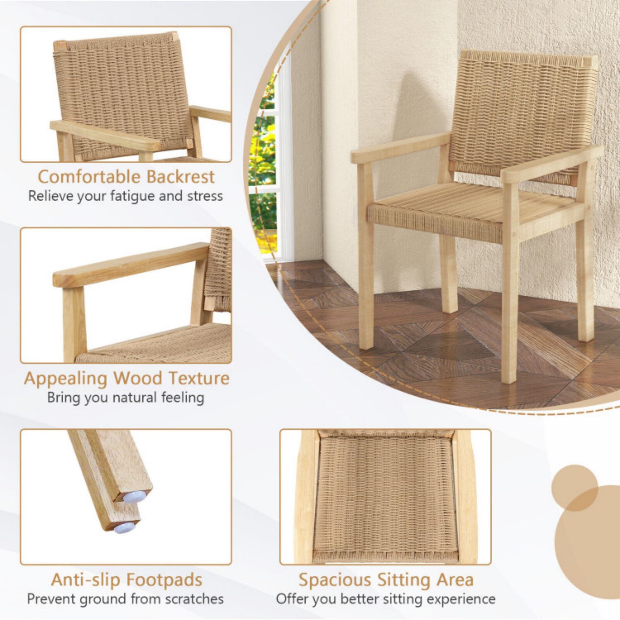 SUGIFT Indoor Outdoor Wood Chair Set of 2