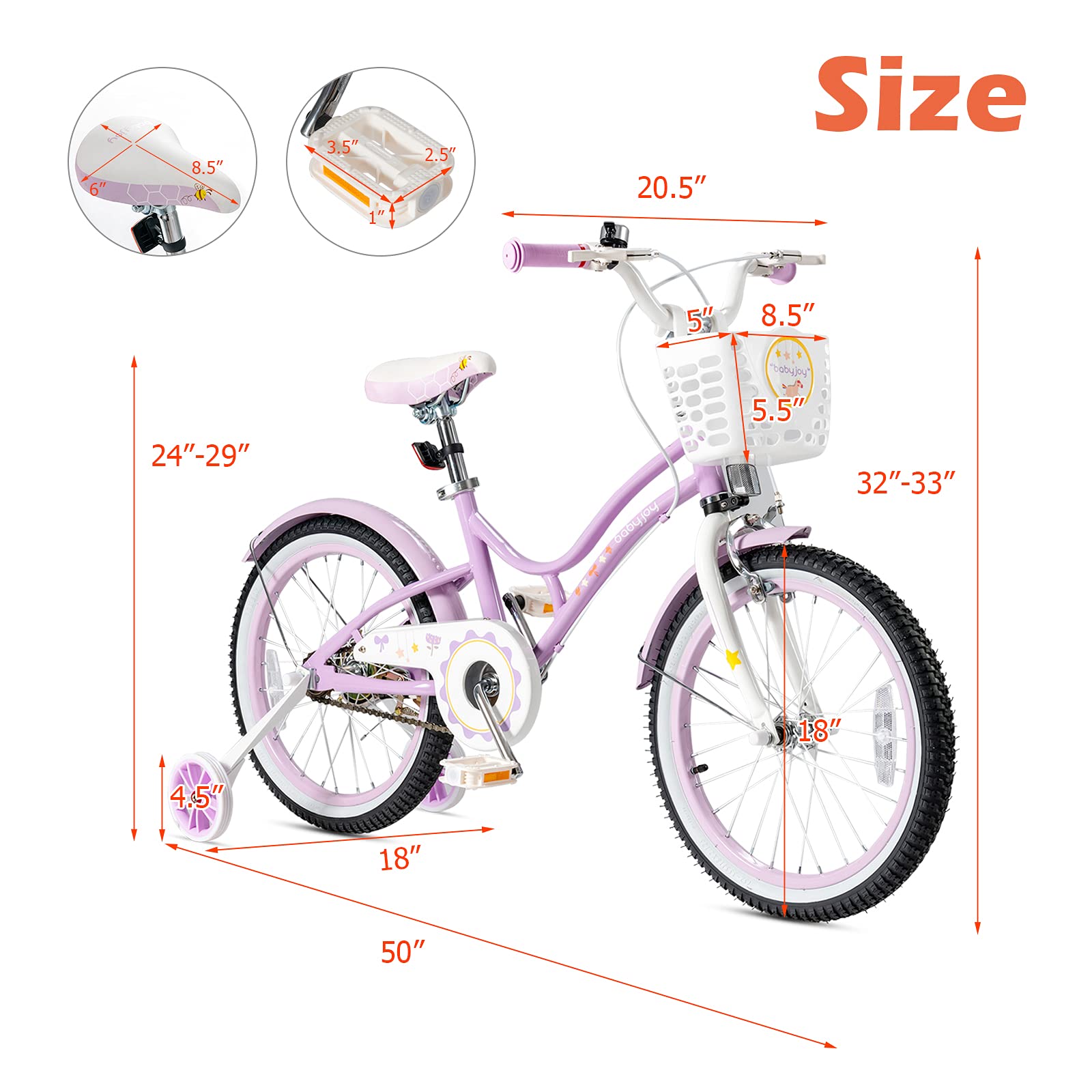 SUGIFT 18 Inch Kids Adjustable Bike with Training Wheels